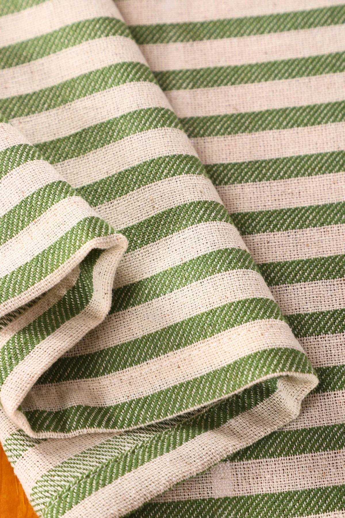 Zümrüt Yeşil Çizgili Keten Runner - Zümrüt Yeşili - 40 x 150