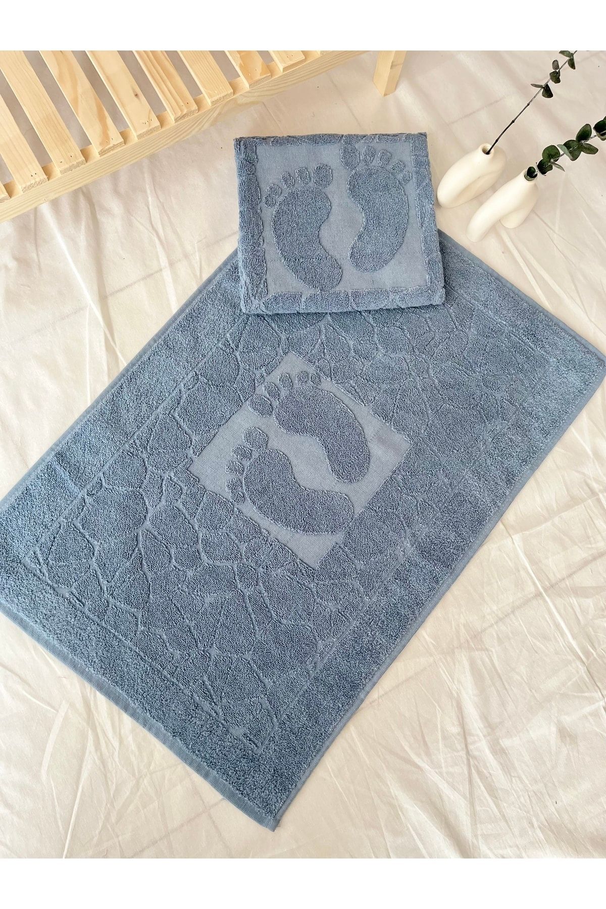 Pamuklu Banyo Paspası / Ayak Havlusu - Mavi - 50 x 70