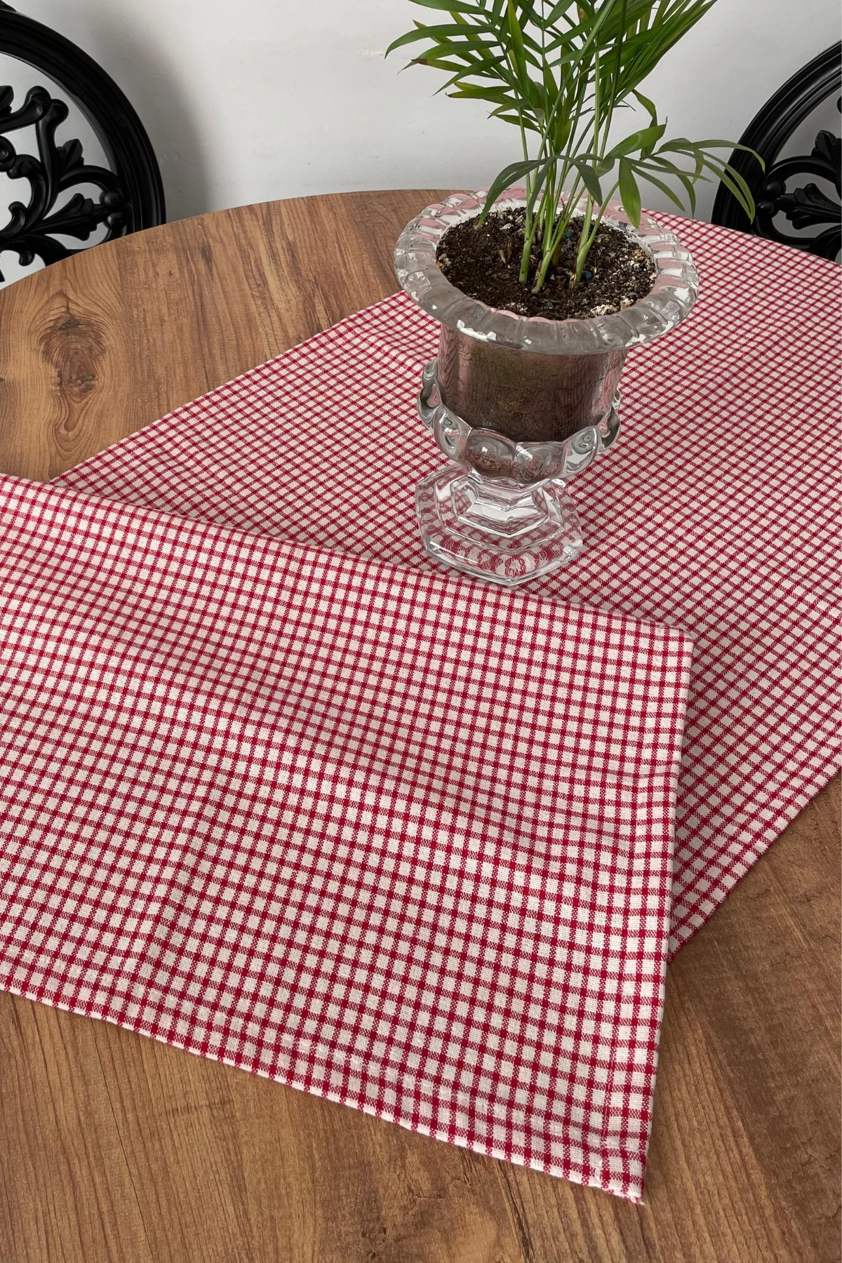 Kırmızı Pötikareli Keten Runner - Kırmızı - 40 x 150