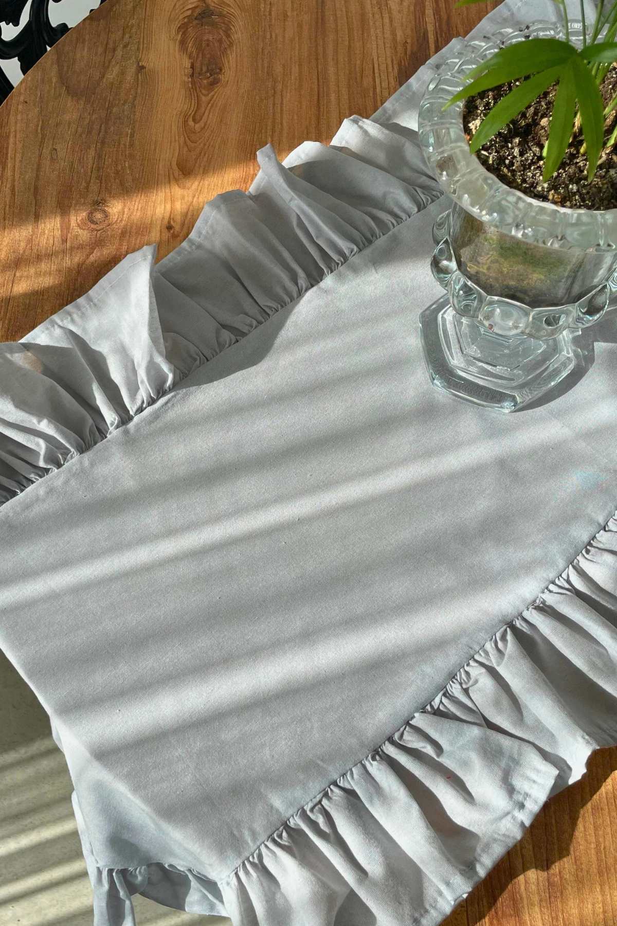 Fırfırlı Keten Runner - Gri - 40 x 110