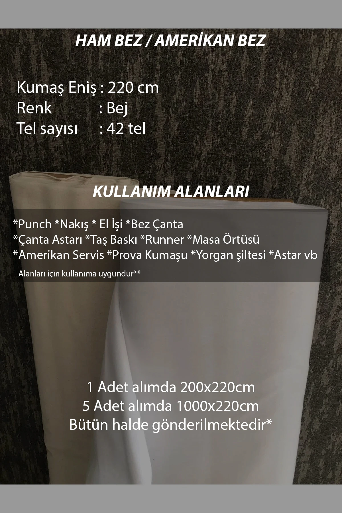 2 Metre Ham Amerikan Bezi (Punch & Hobi Kumaşı) - Bej - 100 x 220