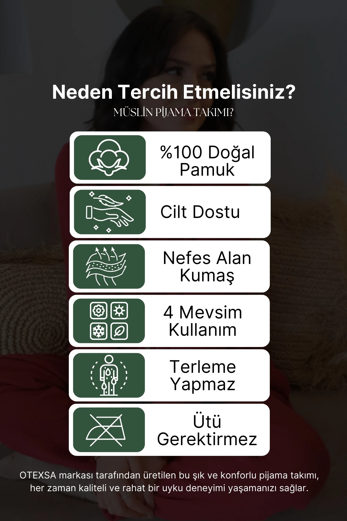 Doğal Pamuk Müslin Kadın Pijama Takımı (Uzun Kollu) - Bordo -