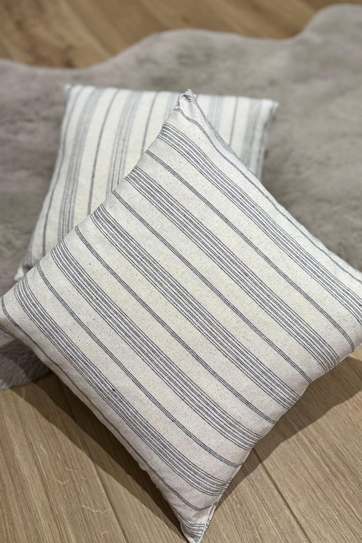 Çizgili Pamuk Keten 2'li Kırlent Kılıfı - Çok Renkli - 43 x 43