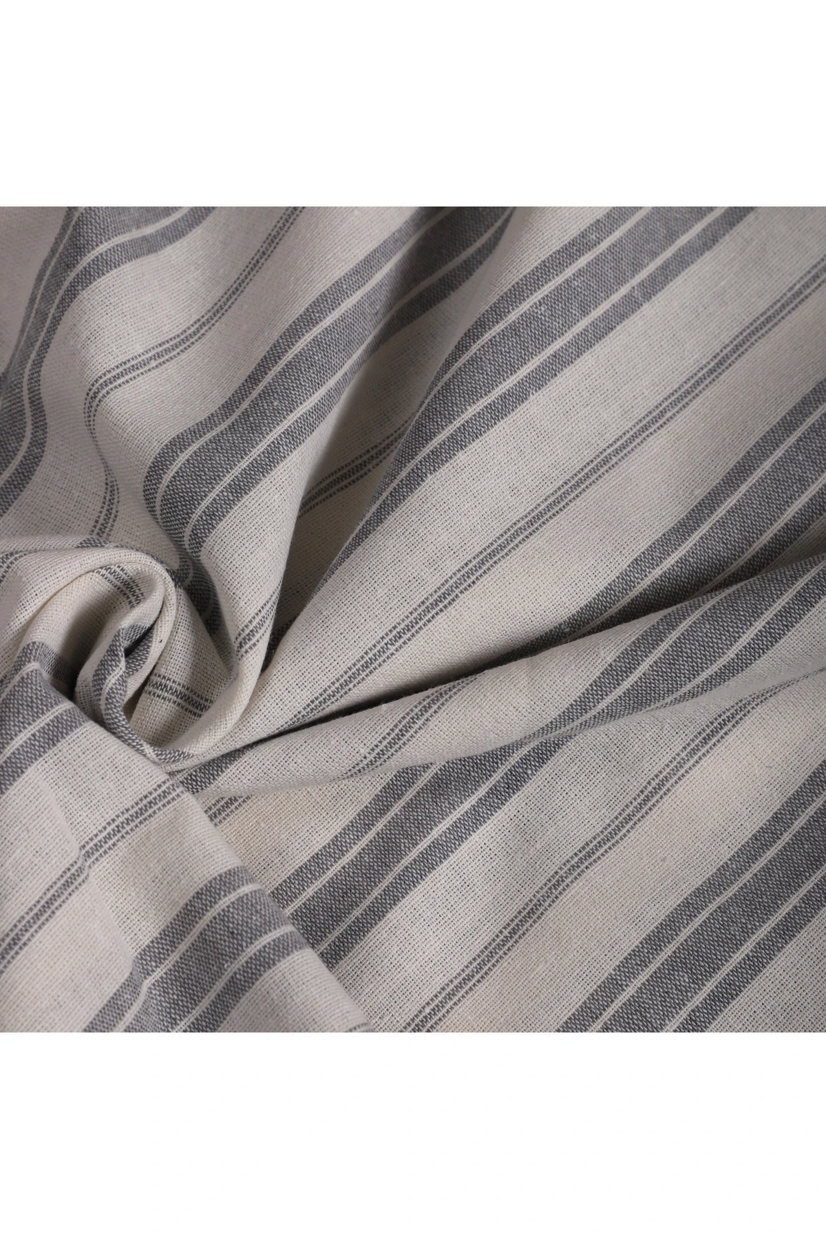 Çizgili Keten Kumaş - Gri - Gri - 100 x 230