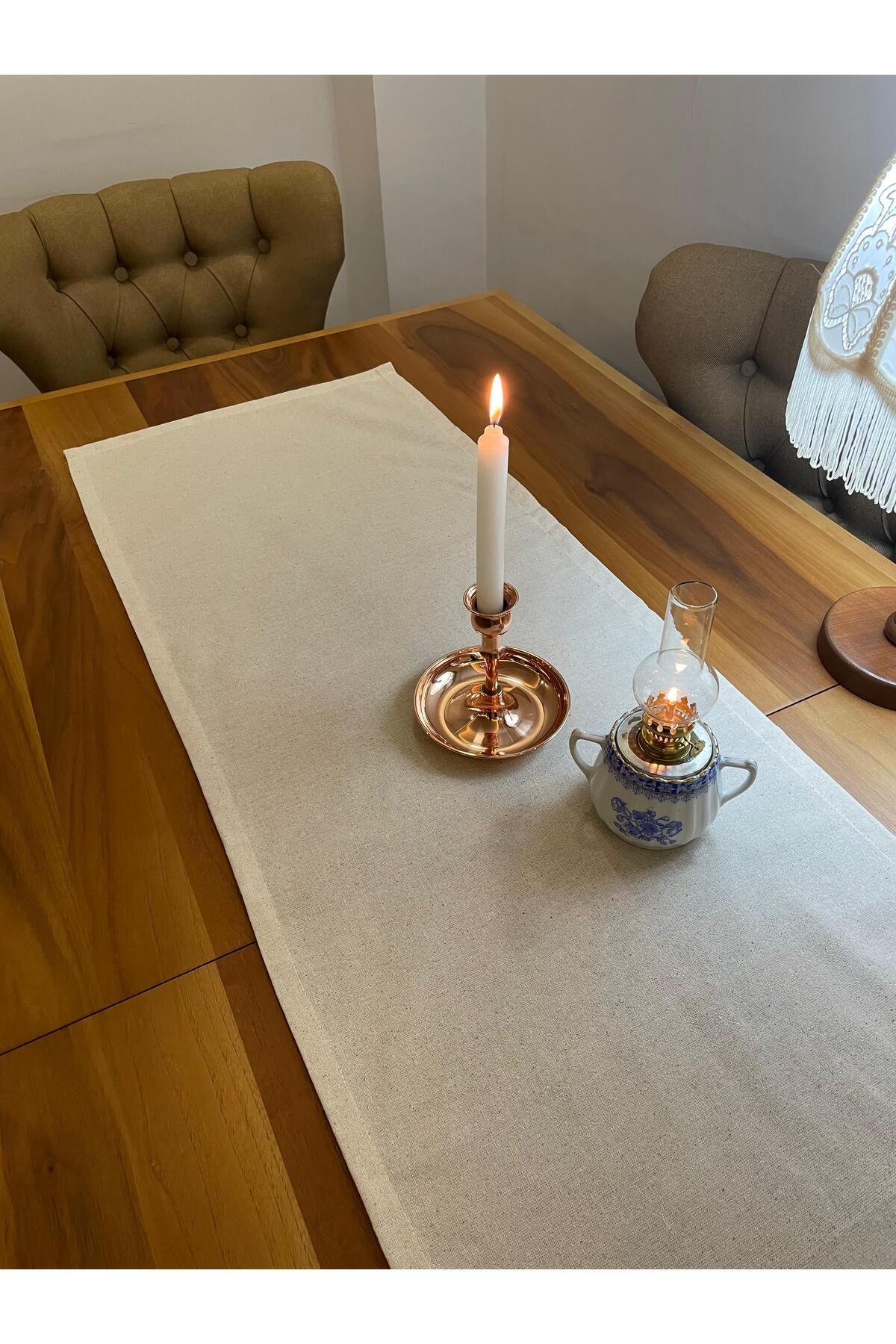 Düz Pamuk Keten Runner - Doğal bej - 40 x 150