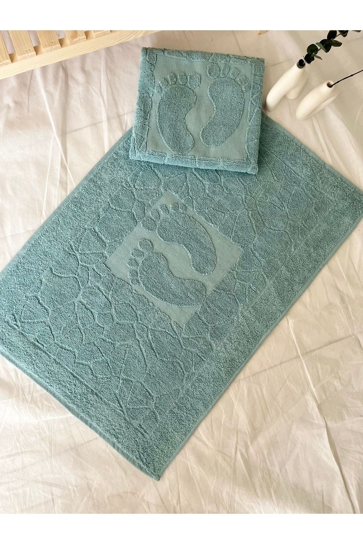 Pamuklu Banyo Paspası / Ayak Havlusu - Su yeşili - 50 x 70