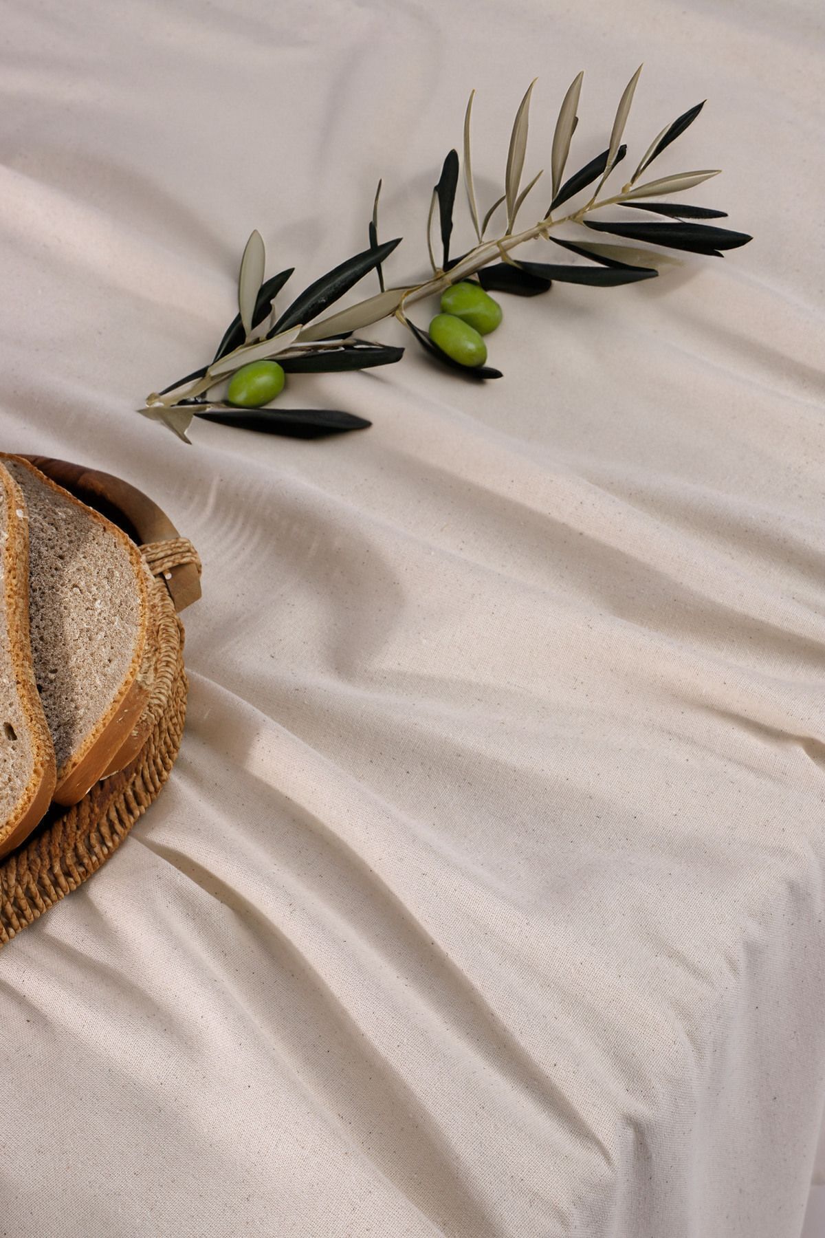 Organik Pamuk Keten Masa Örtüsü - Bej - 150 x 220
