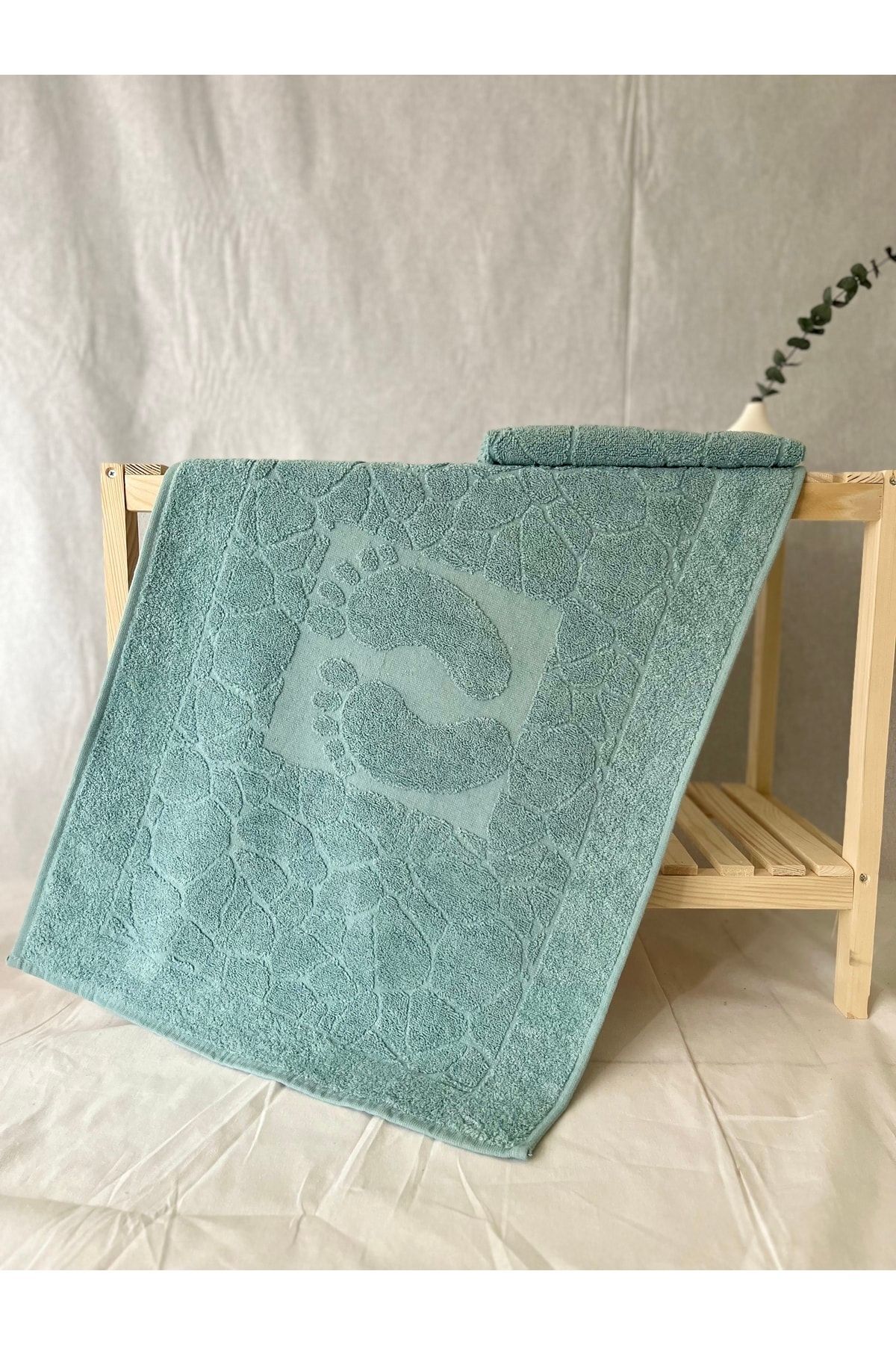Pamuklu Banyo Paspası / Ayak Havlusu - Su yeşili - 50 x 70