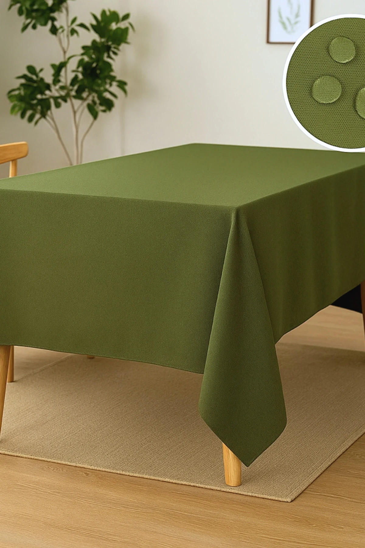 Leke Tutmaz Duck Kumaş Masa Örtüsü - Haki Yeşil - 110 x 160