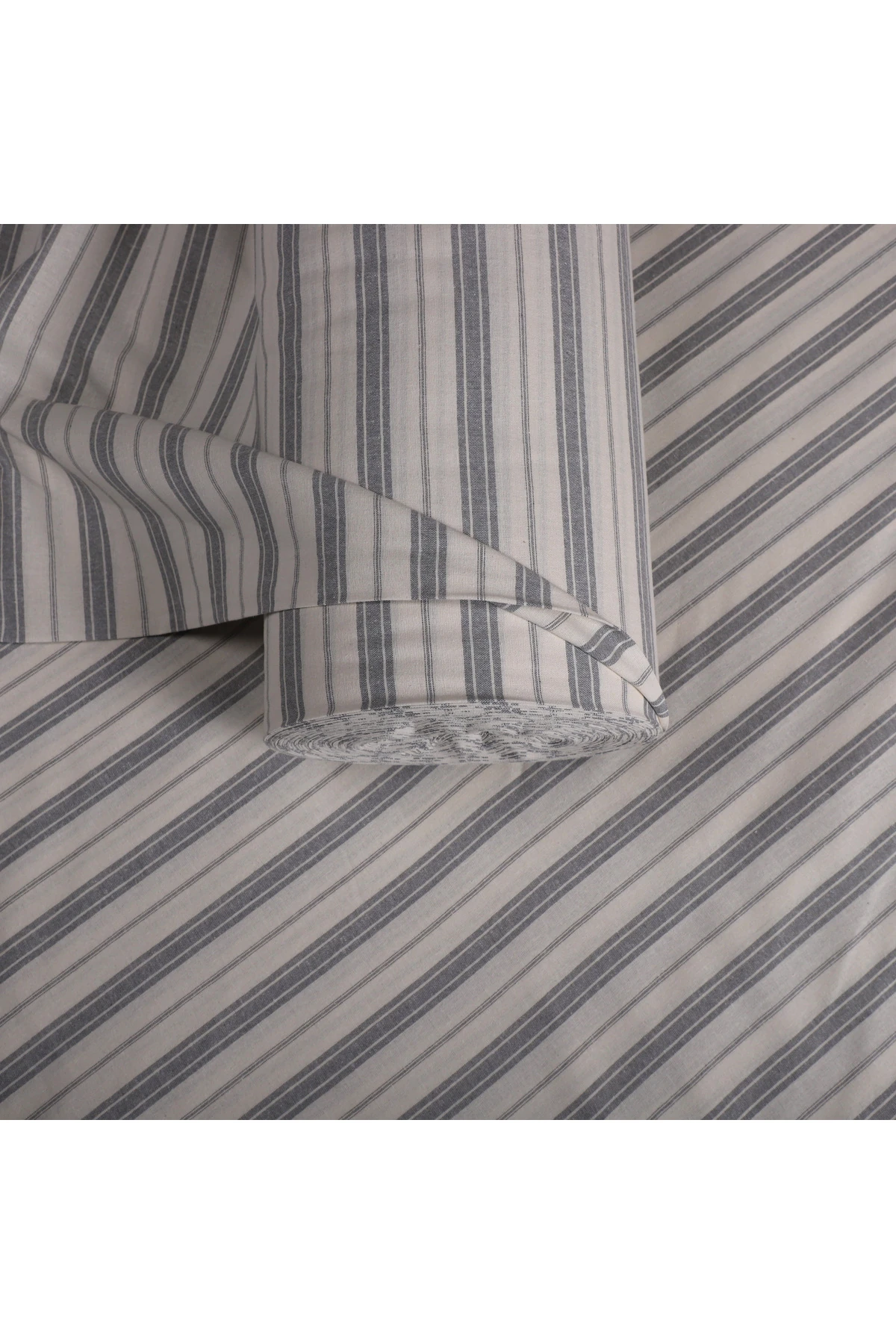 Çizgili Keten Kumaş - Gri - Gri - 100 x 230