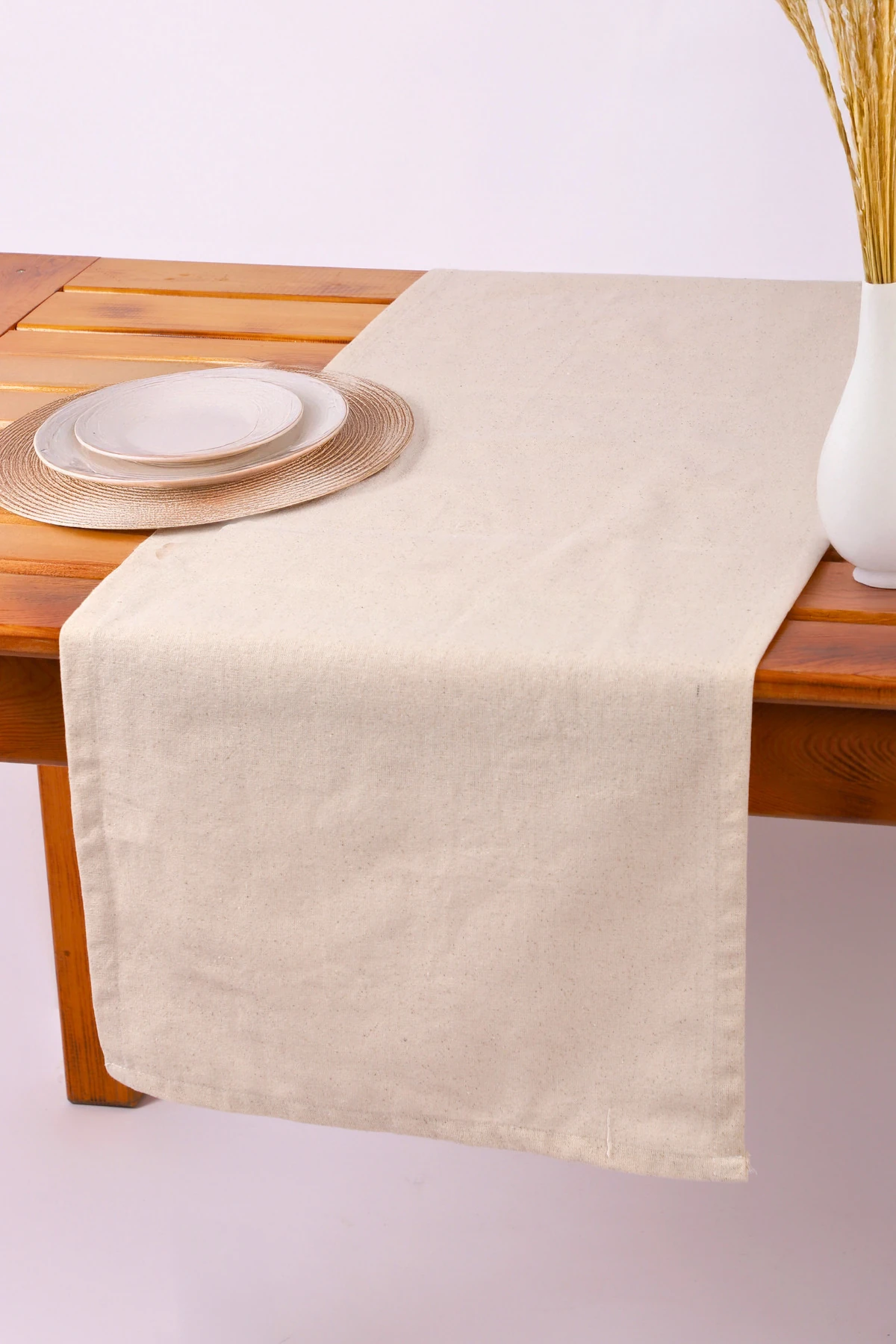 Düz Pamuk Keten Runner - Doğal bej - 40 x 150