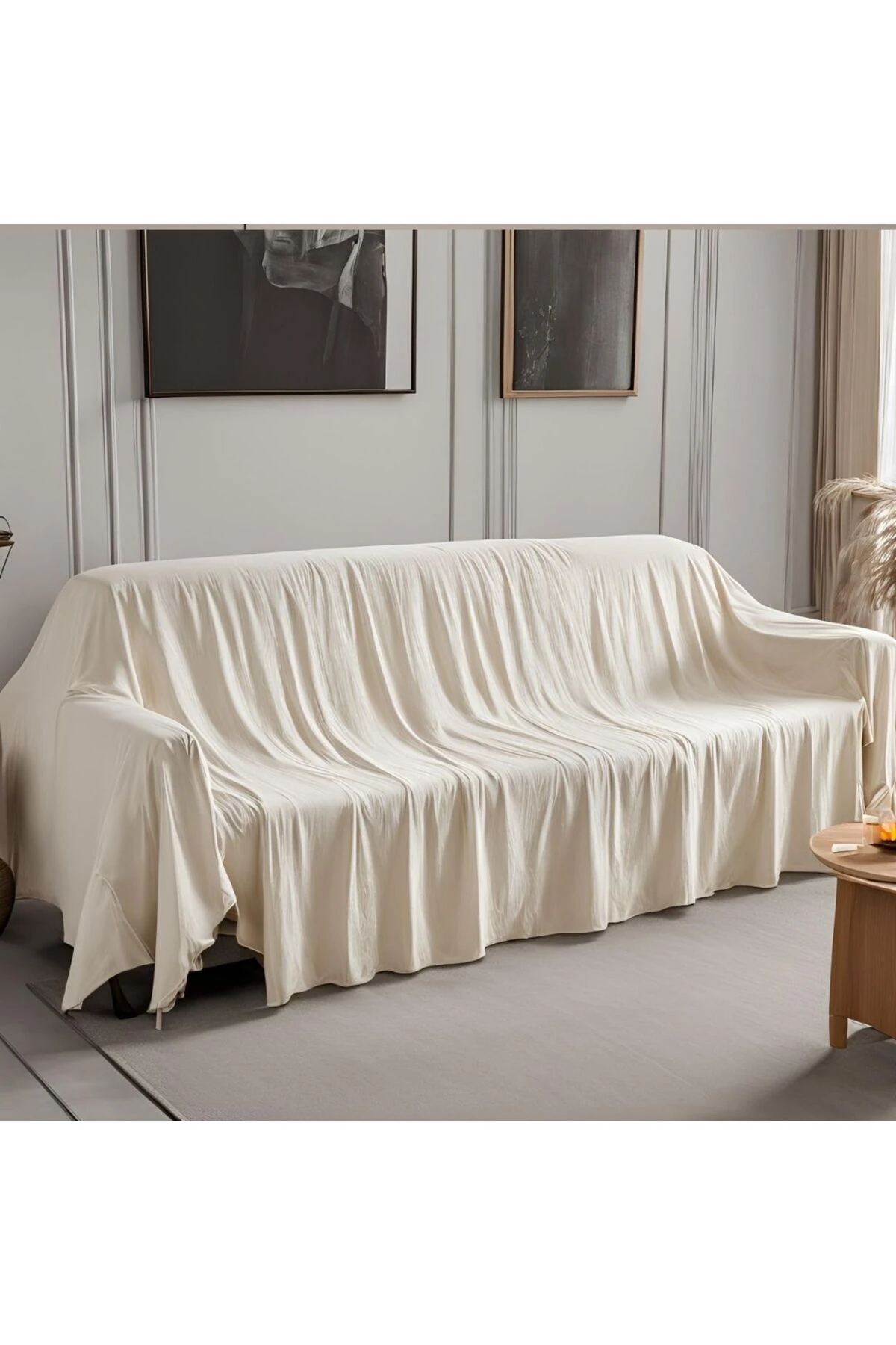 Pamuk Keten Koltuk Örtüsü - Ekru (170x220 cm) - Ekru - 170 x 220