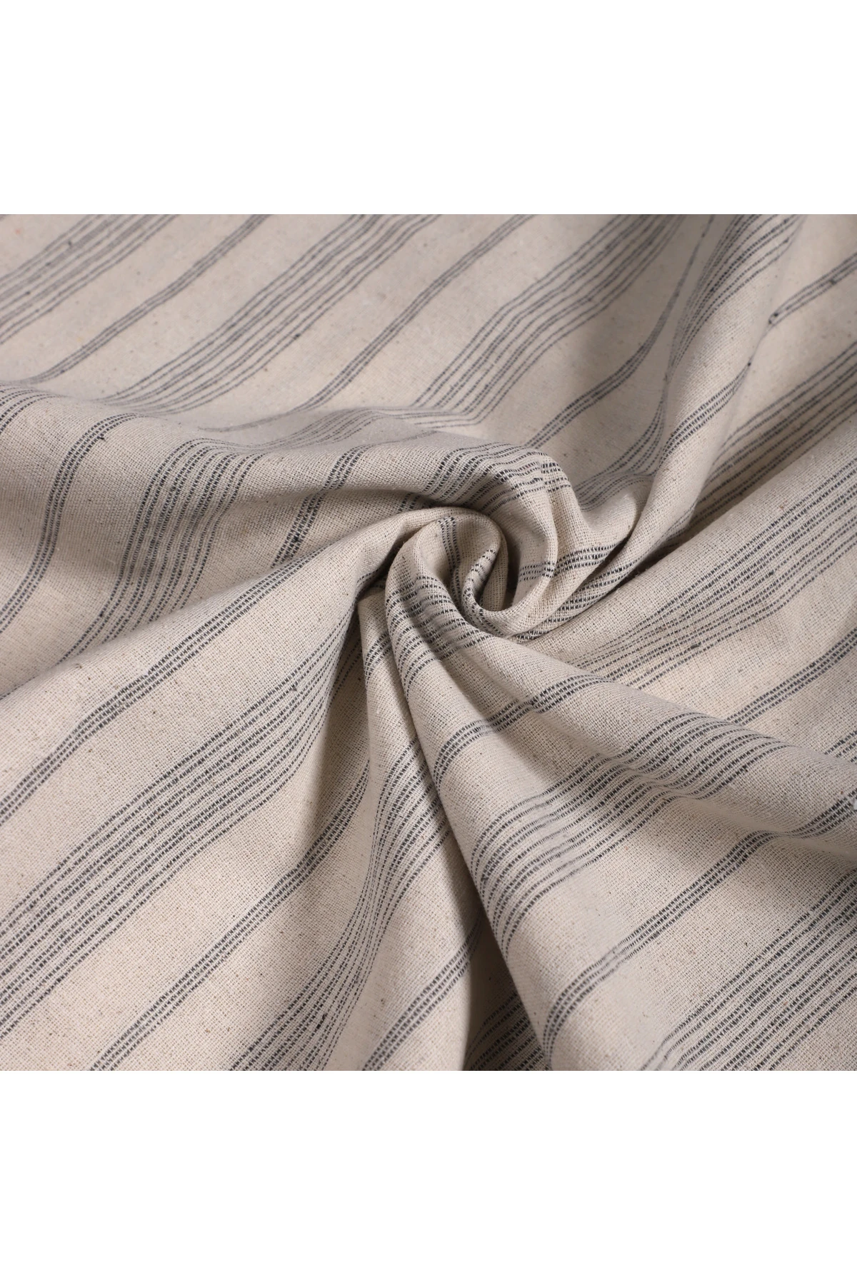 Çizgili Keten Kumaş - Gri - Gri - 100 x 230