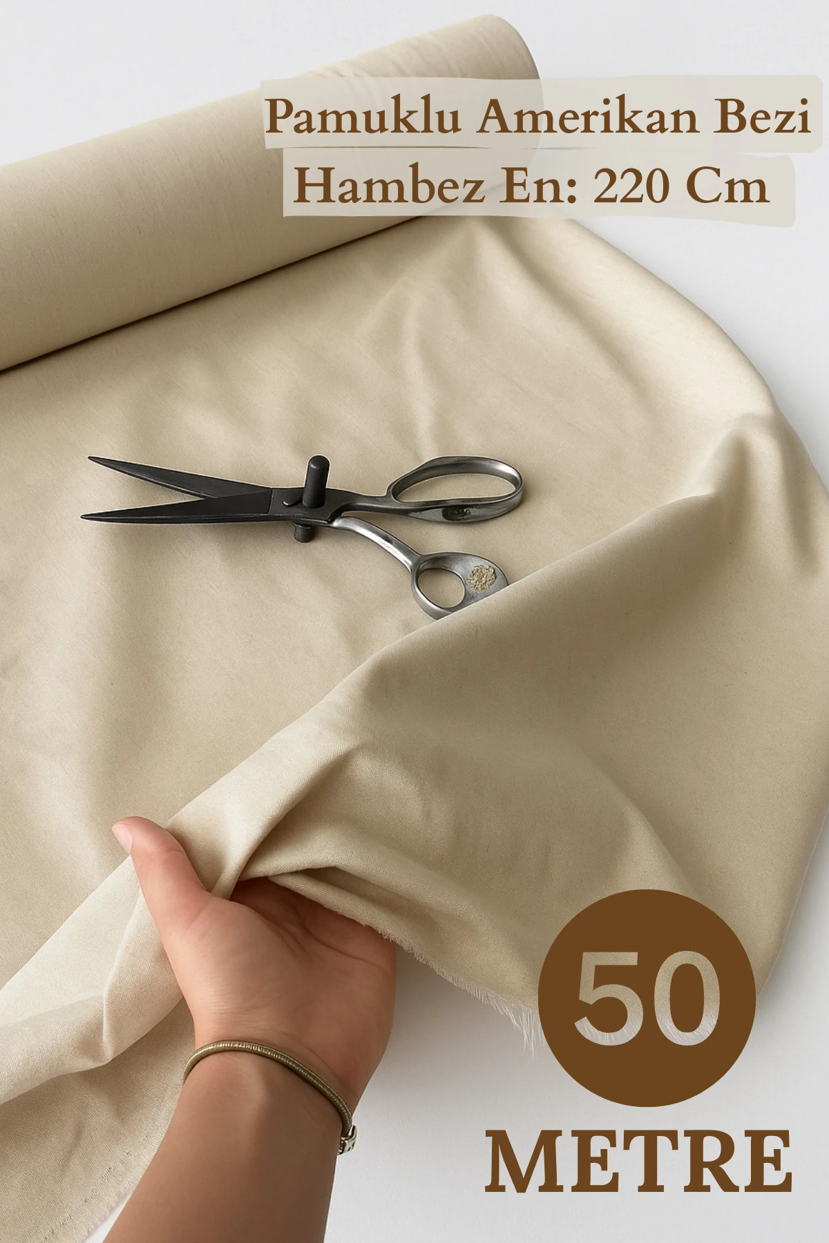 50 Metre (1 Top) Ham Amerikan Bezi - Bej - 100 x 220