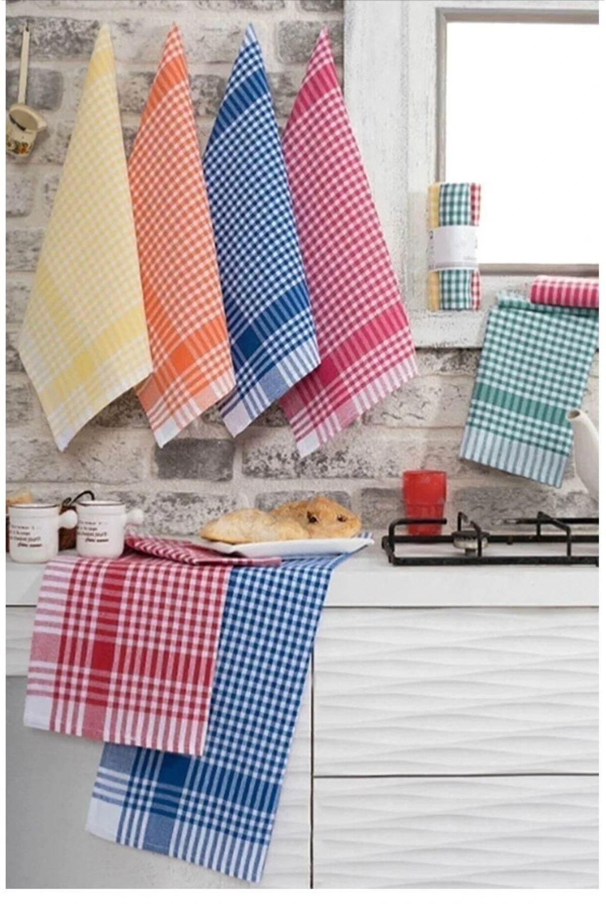 Pötikareli Mutfak Havlusu / Kurulama Bezi (8 Adet) - Bej - 50 x 70