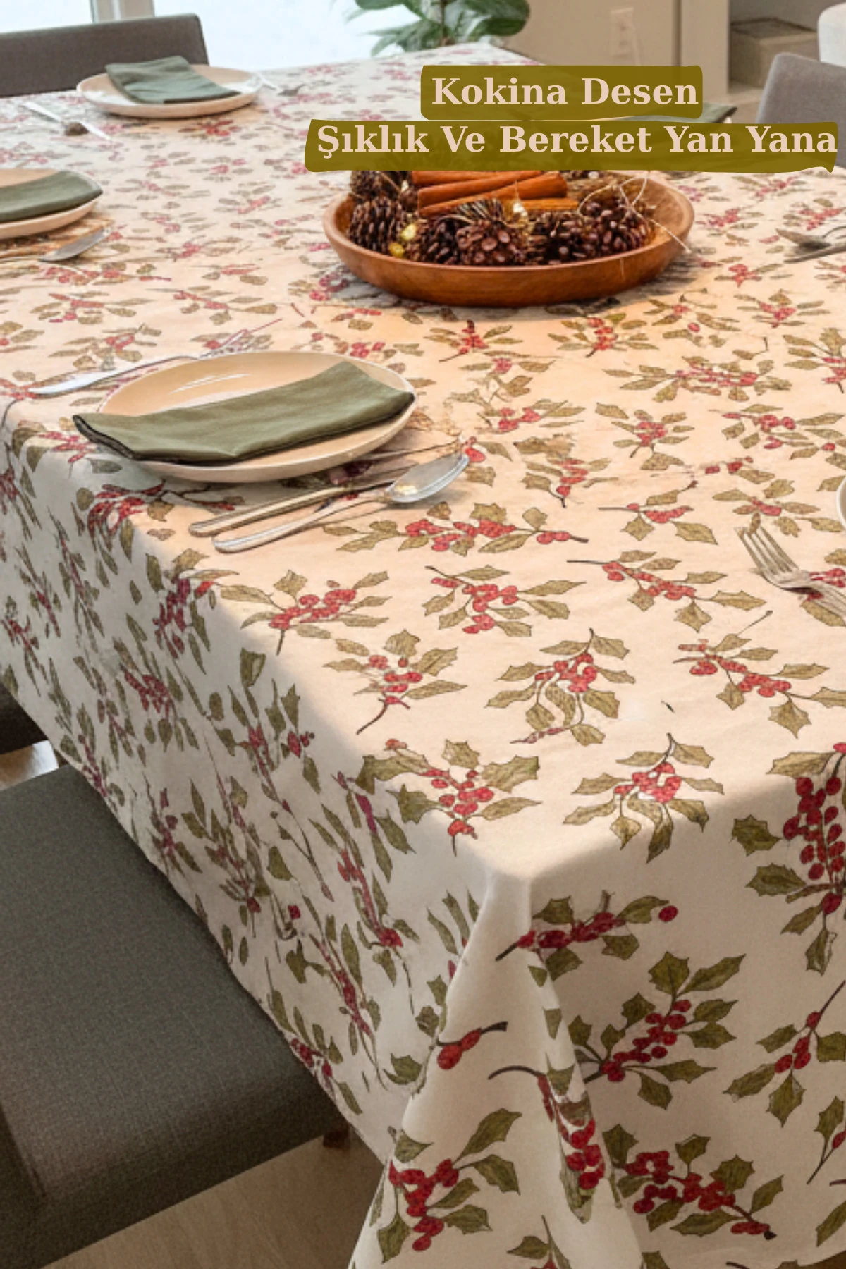 Kokina Desenli Masa Örtüsü (%100 Pamuk) - Çok Renkli - 160 x 260