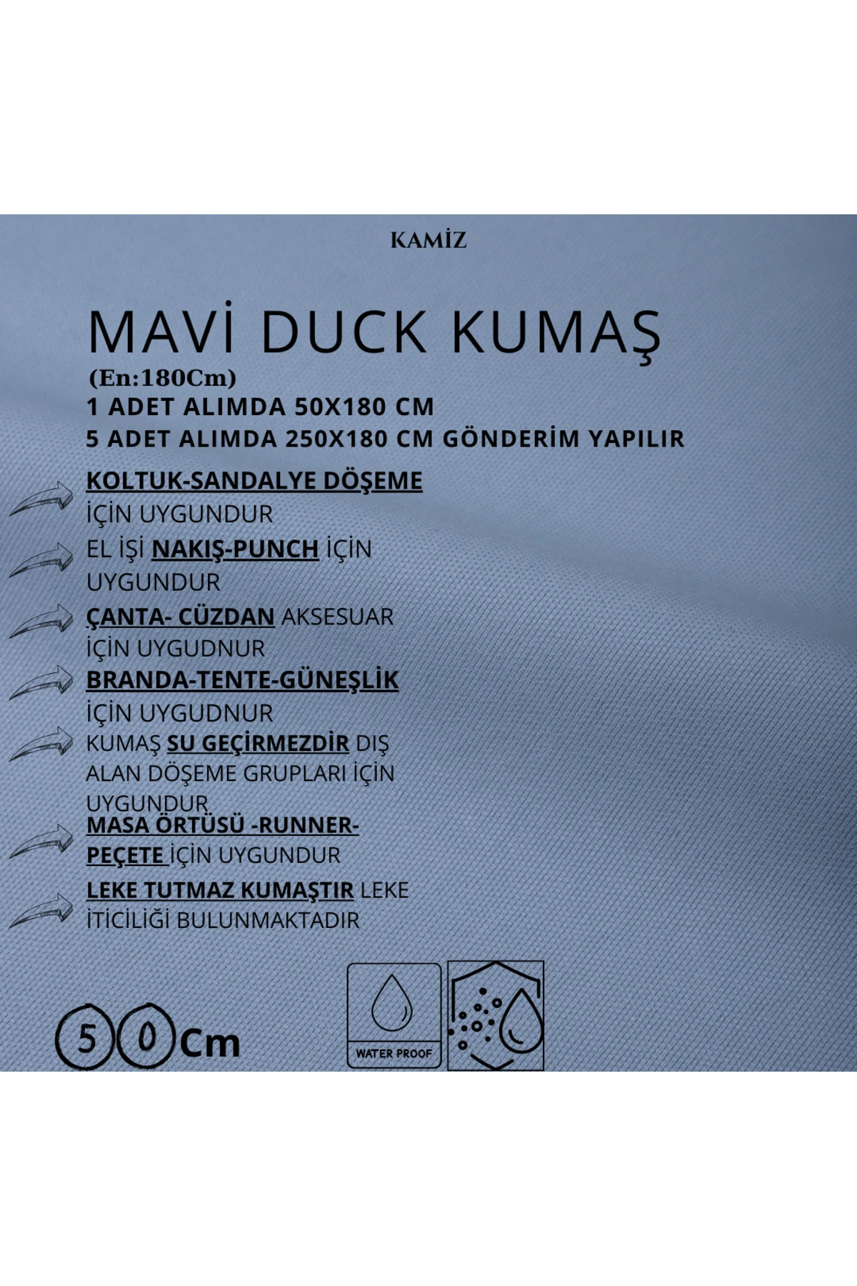 Çok Amaçlı Duck Kumaş (Döşemelik, Punch, Çanta) - Mavi - 180 x 50