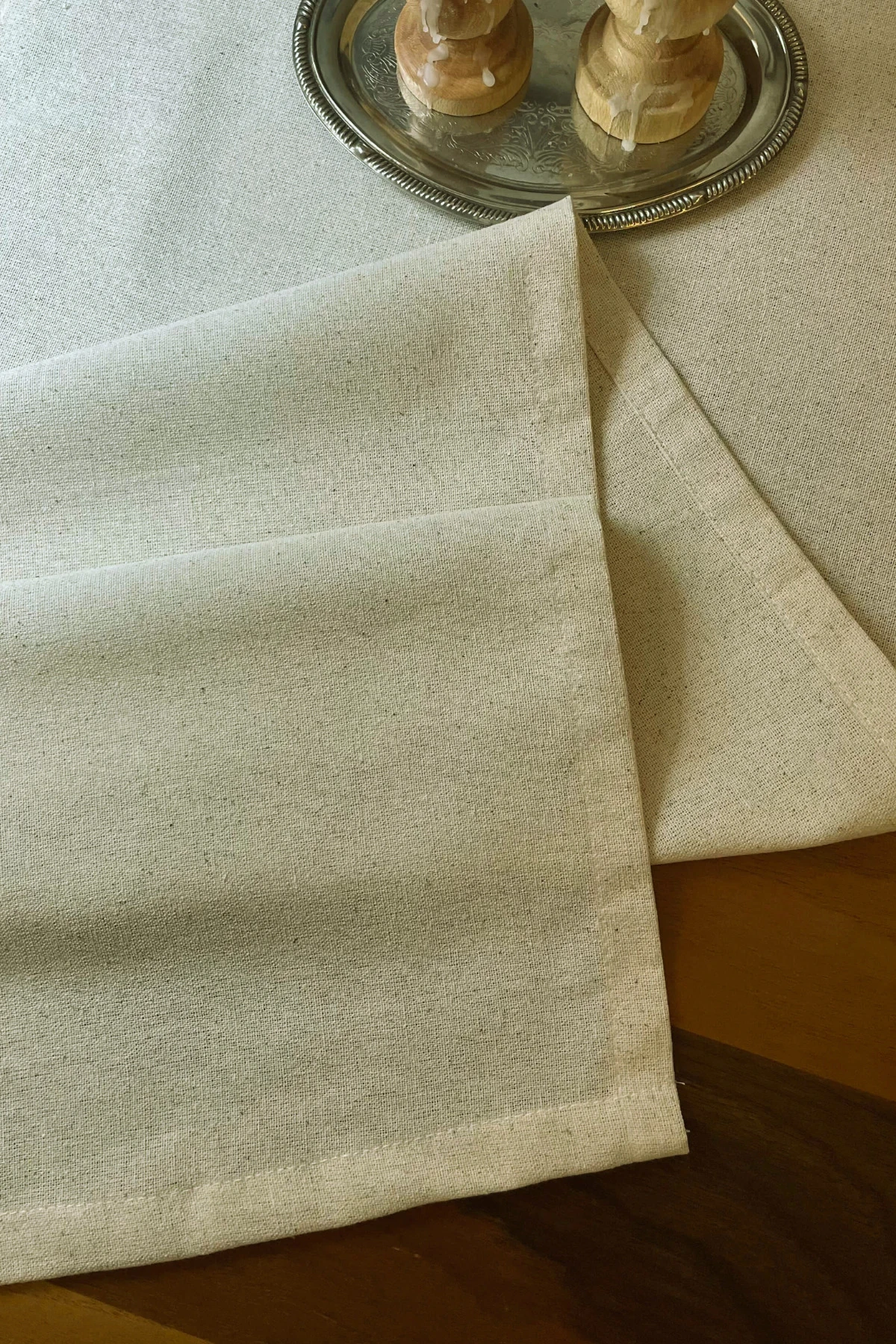 Düz Pamuk Keten Runner - Doğal bej - 40 x 150