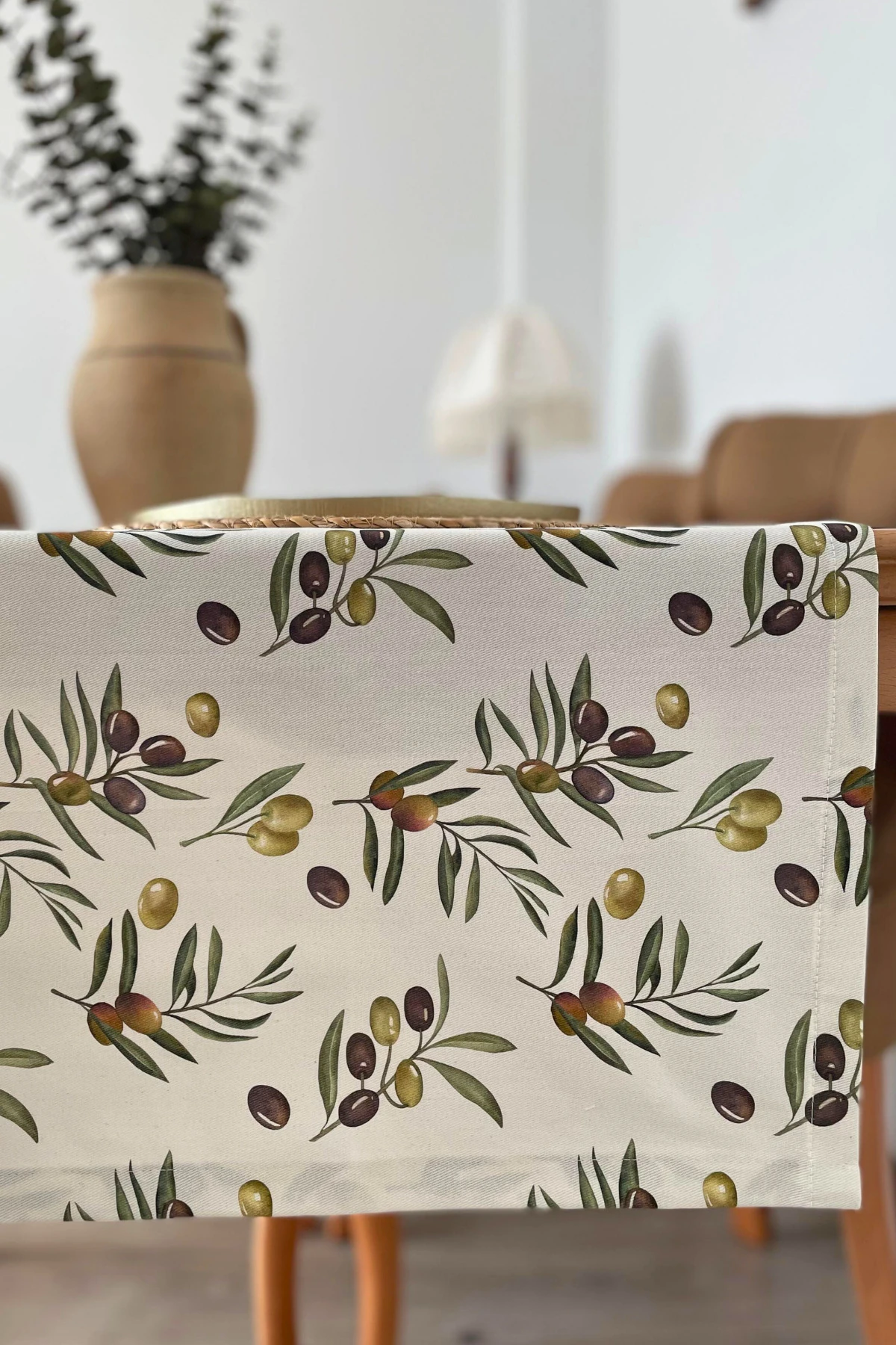 Zeytin Desenli Runner - Zeytin Yeşili - 40 x 150