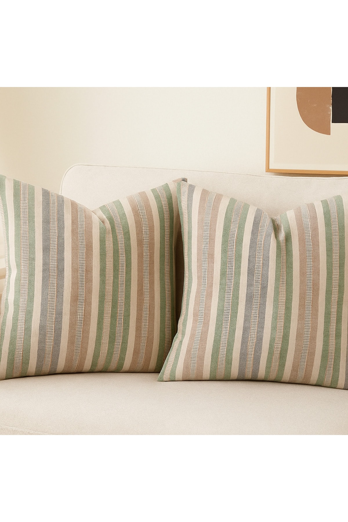 Çizgili Pamuk Keten Kırlent Kılıfı (2'li Set) - Çok Renkli - 43 x 43