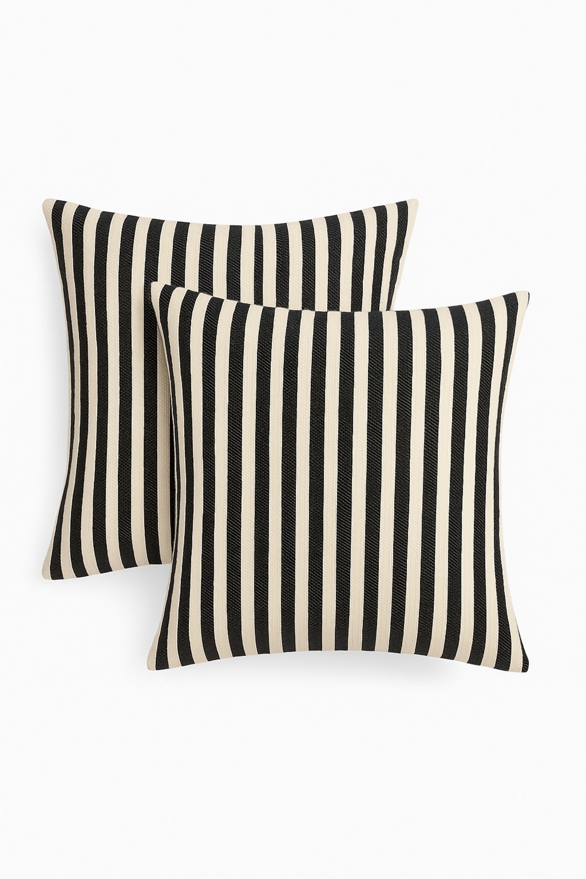 Çizgili Pamuk Keten Kırlent Kılıfı (2'li Set) - Siyah - 43 x 43