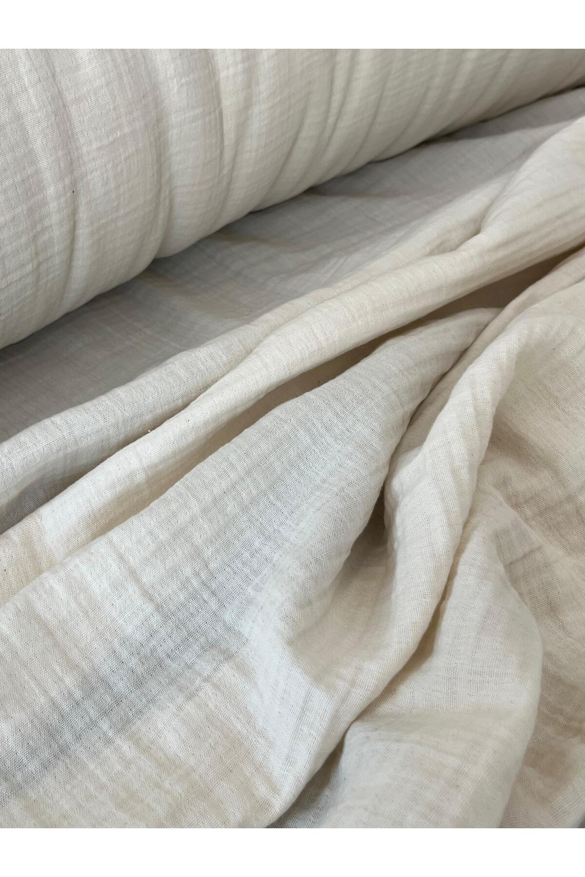 Çift Kat Müslin Kumaş (%100 Pamuk, 100x180 cm) - Ekru - 100 x 180