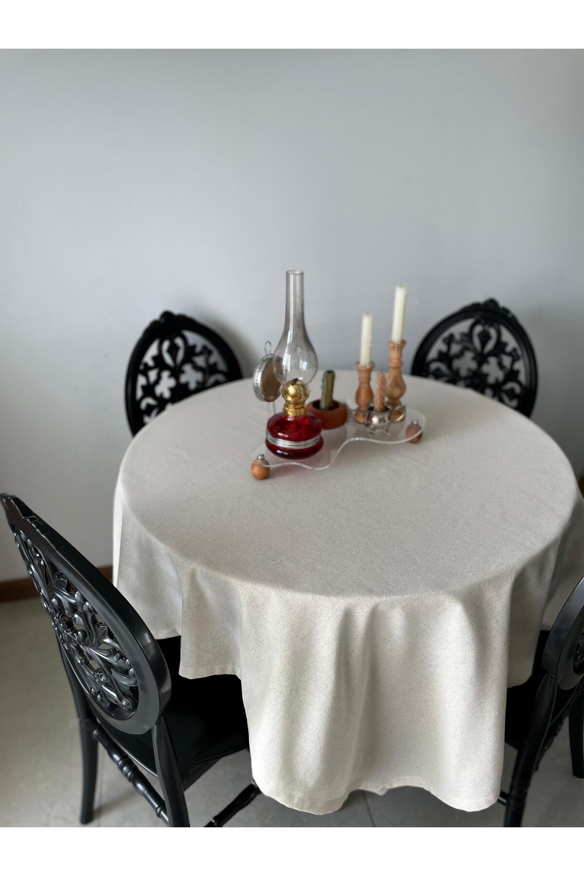 Organik Pamuk Keten Masa Örtüsü - Bej - 150 x 220