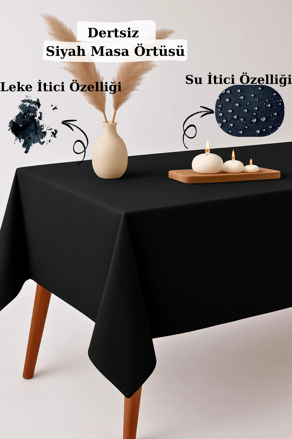 Leke Tutmaz "Dertsiz" Siyah Masa Örtüsü - Siyah - 140 x 220