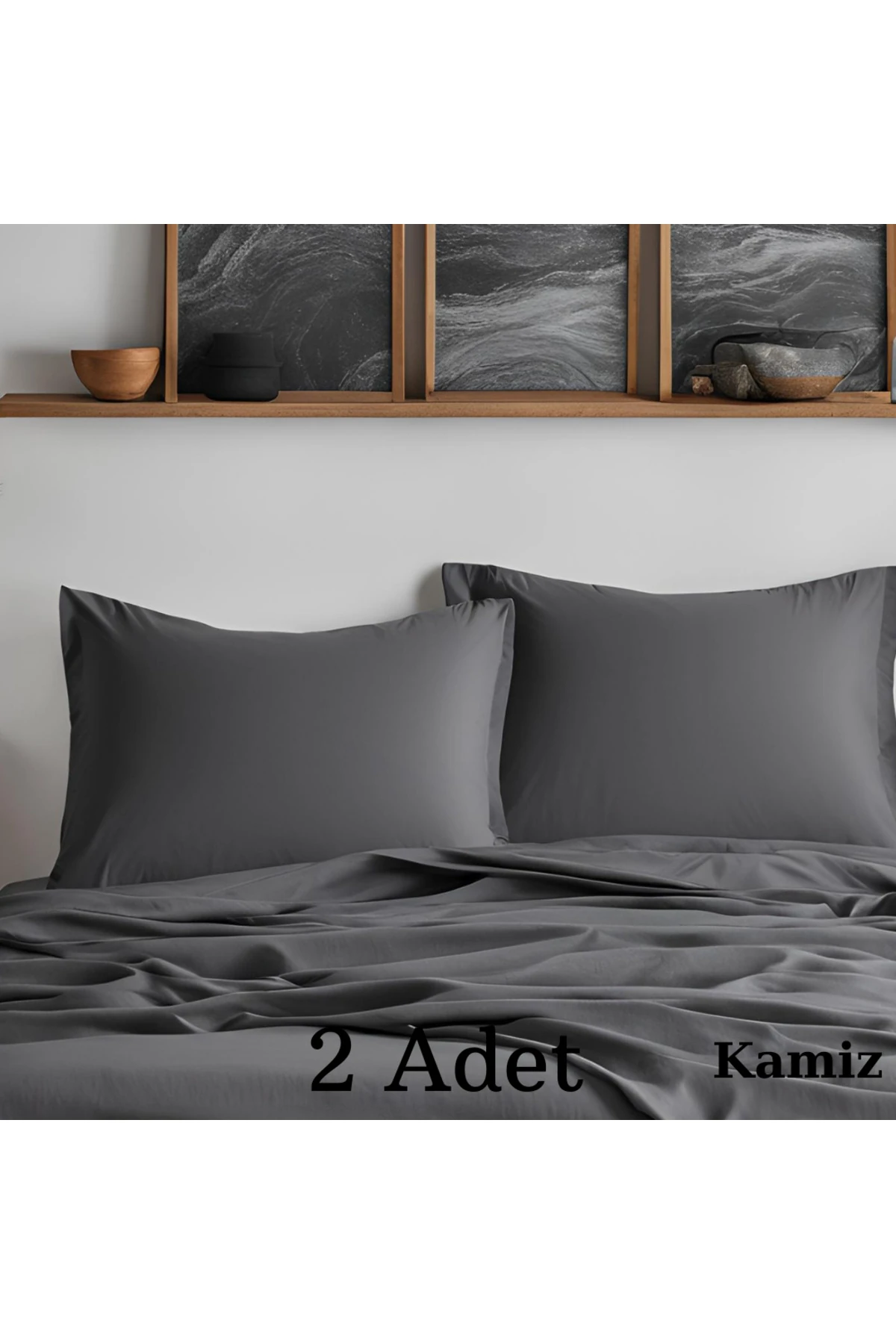 Pamuklu Yastık Kılıfı - 2 Adet - Antrasit - 50 x 70