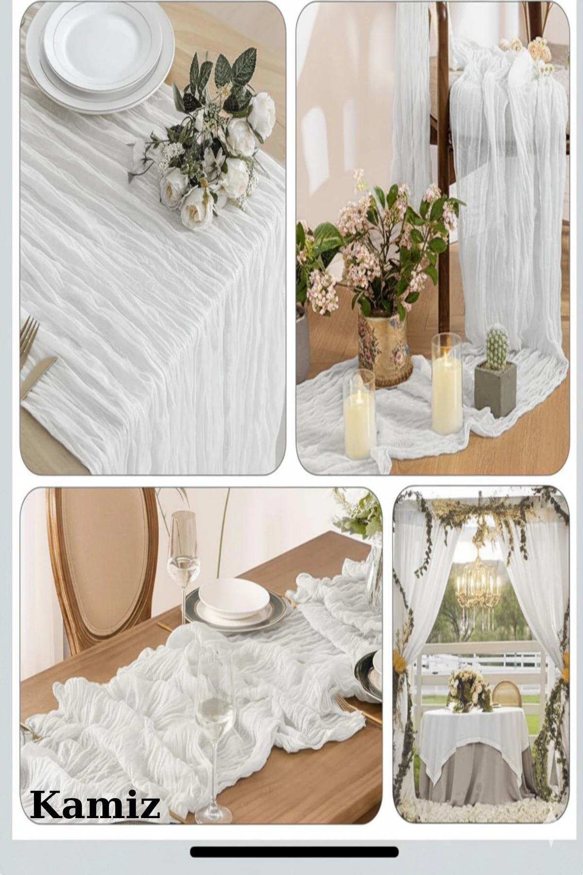 Püsküllü Bohem Runner Masa Örtüsü (%100 Pamuk) - Beyaz - 90 x 200