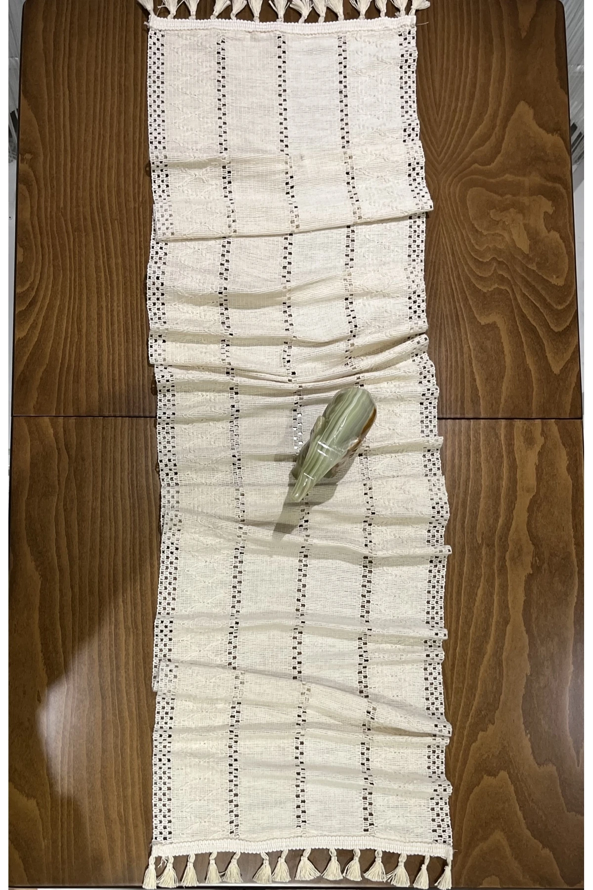 Otantik Desenli Püsküllü Runner (35x140 cm) - Bej - 35 x 140