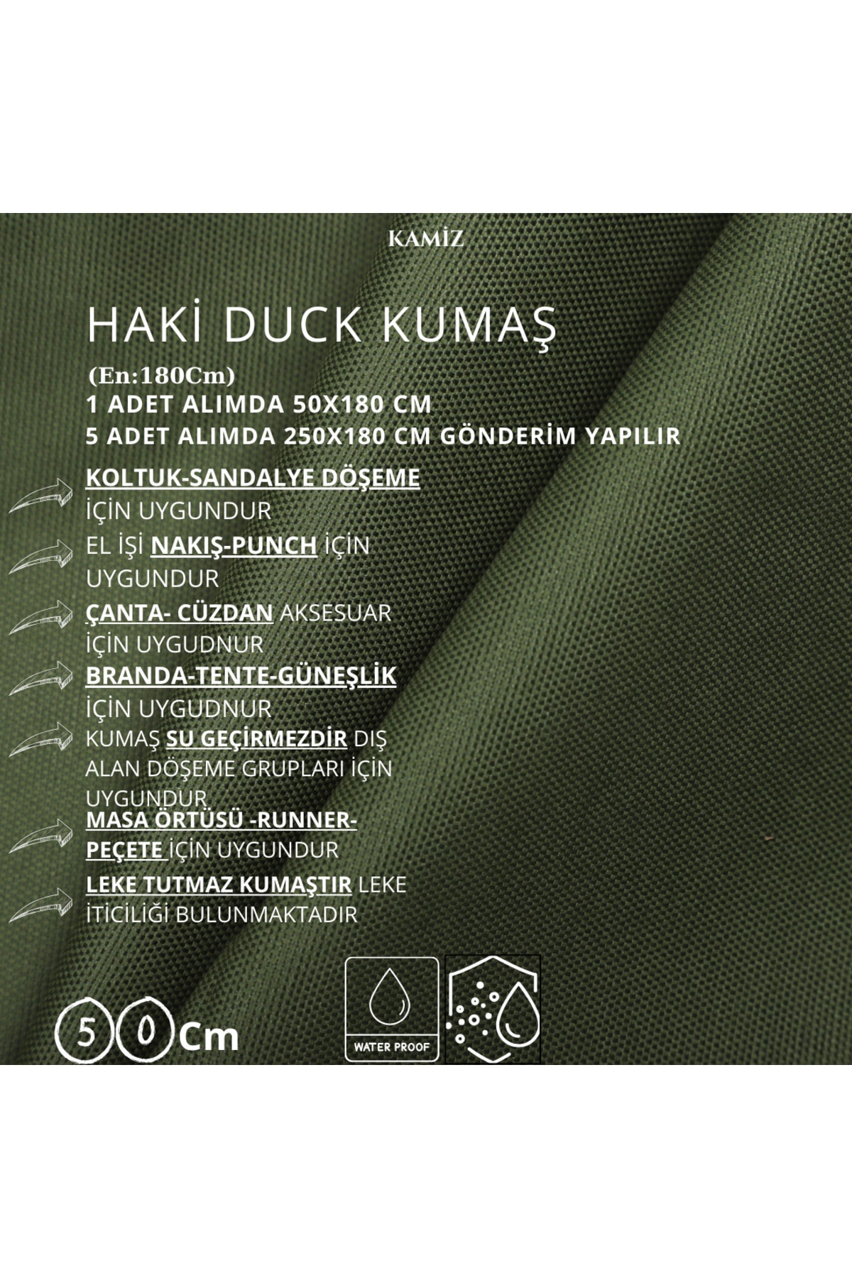 Çok Amaçlı Duck Kumaş (Döşemelik, Punch, Çanta) - Haki - 180 x 50