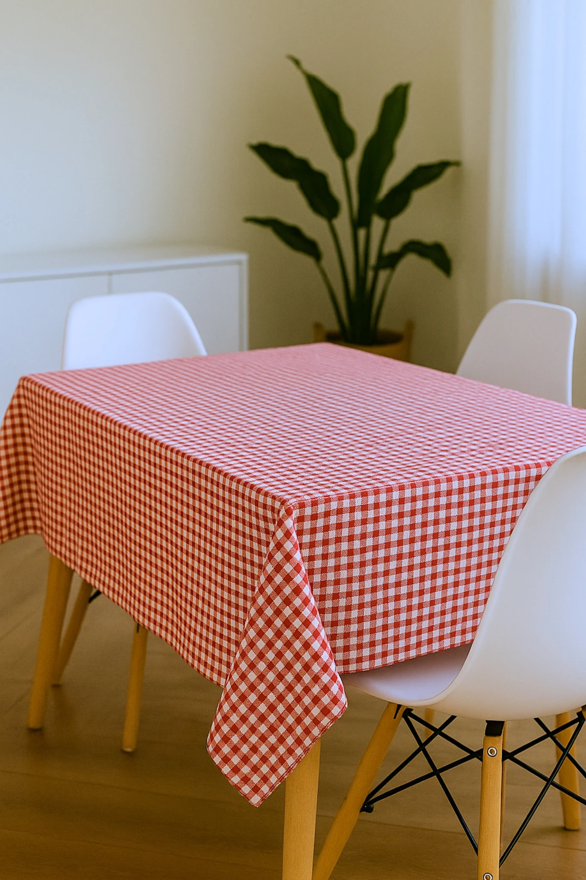 Pötikareli Kırmızı Keten Masa Örtüsü / Piknik Örtüsü - Kırmızı - 110 x 110