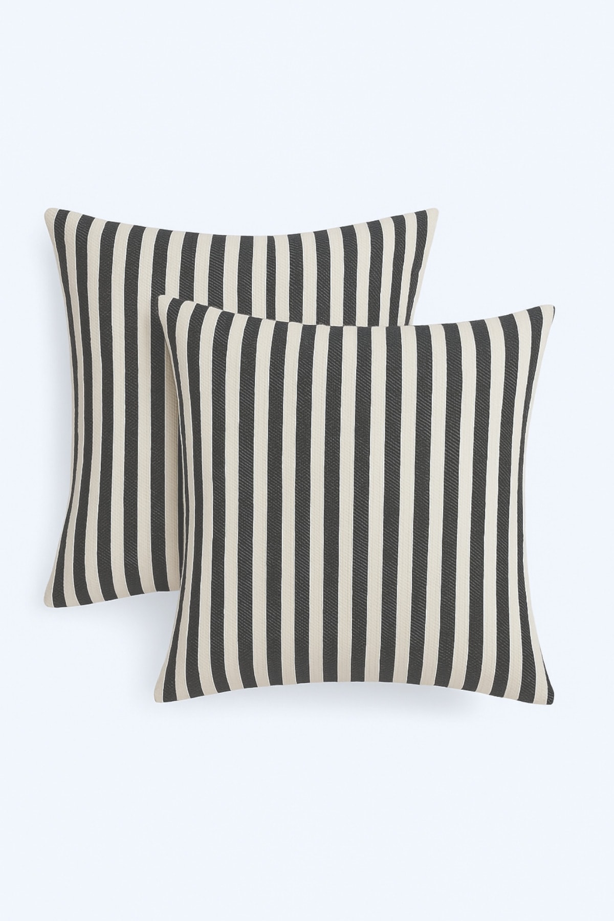 Çizgili Pamuk Keten Kırlent Kılıfı (2'li Set) - Siyah - 43 x 43