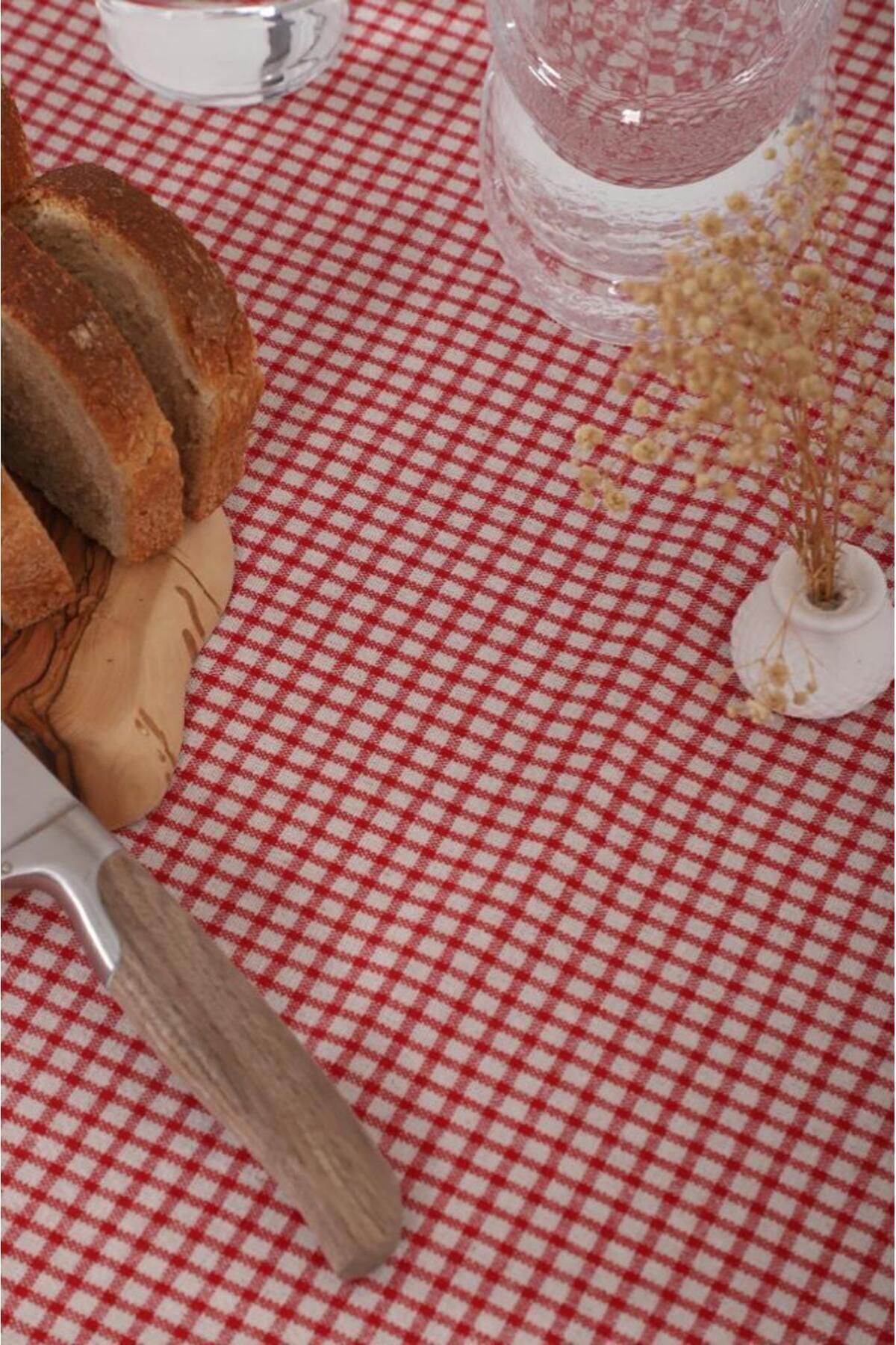 Pötikareli Kırmızı Keten Masa Örtüsü / Piknik Örtüsü - Kırmızı - 110 x 110