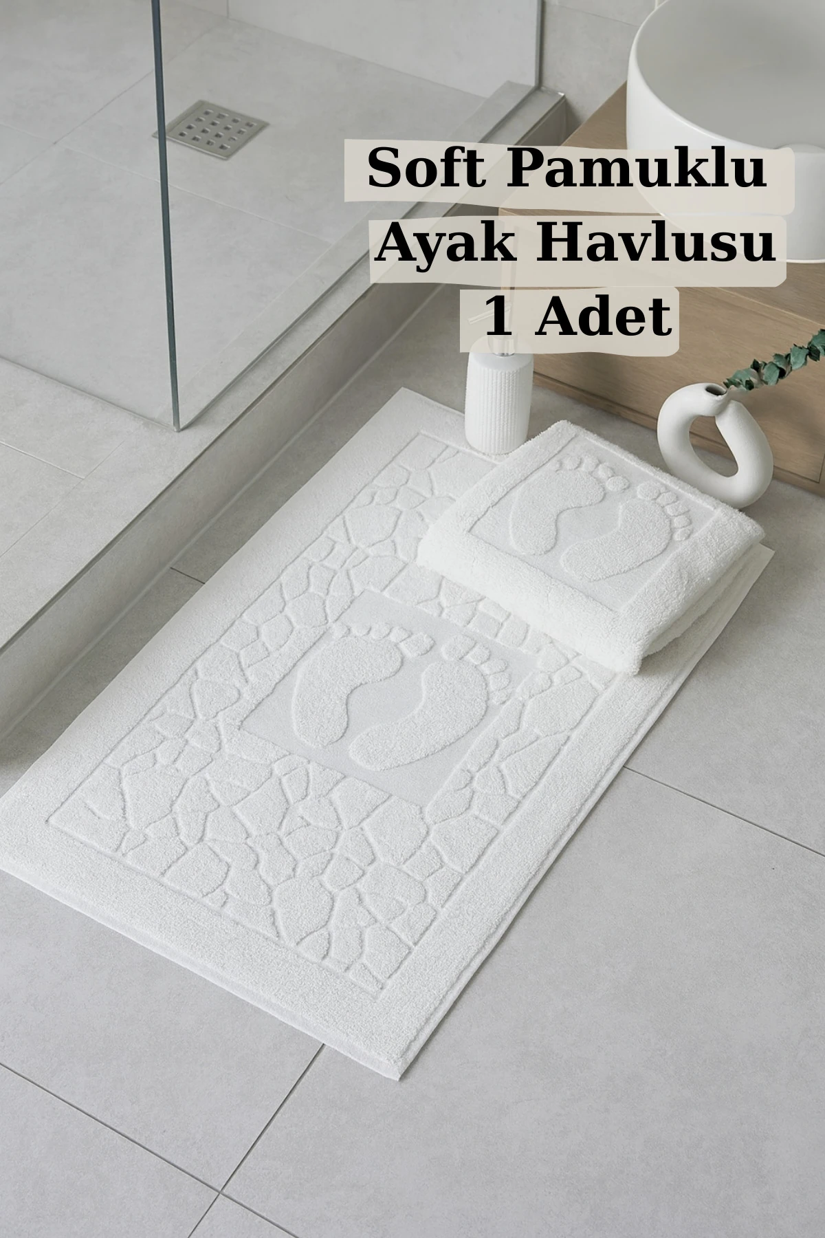 Soft Pamuklu Banyo Paspası / Ayak Havlusu - Beyaz - 50 x 70