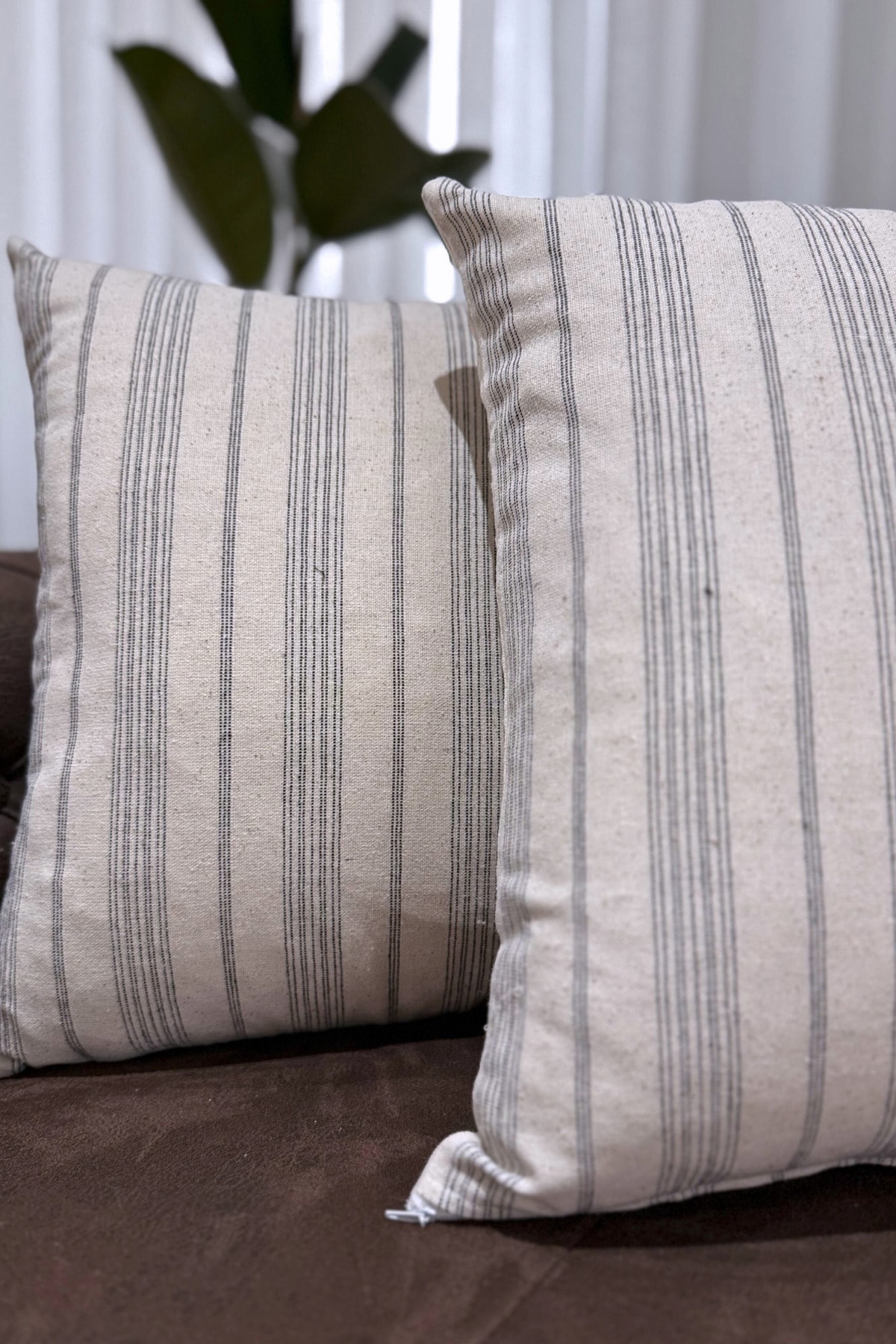 Çizgili Pamuk Keten 2'li Kırlent Kılıfı - Çok Renkli - 43 x 43