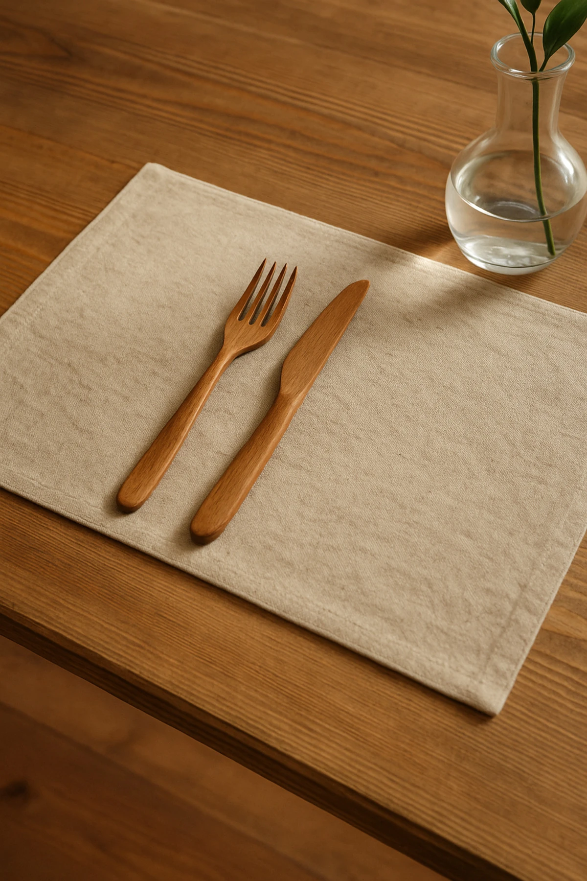 Doğal Pamuk Keten Amerikan Servis Seti (6'lı) - Doğal Bej - 35 x 45