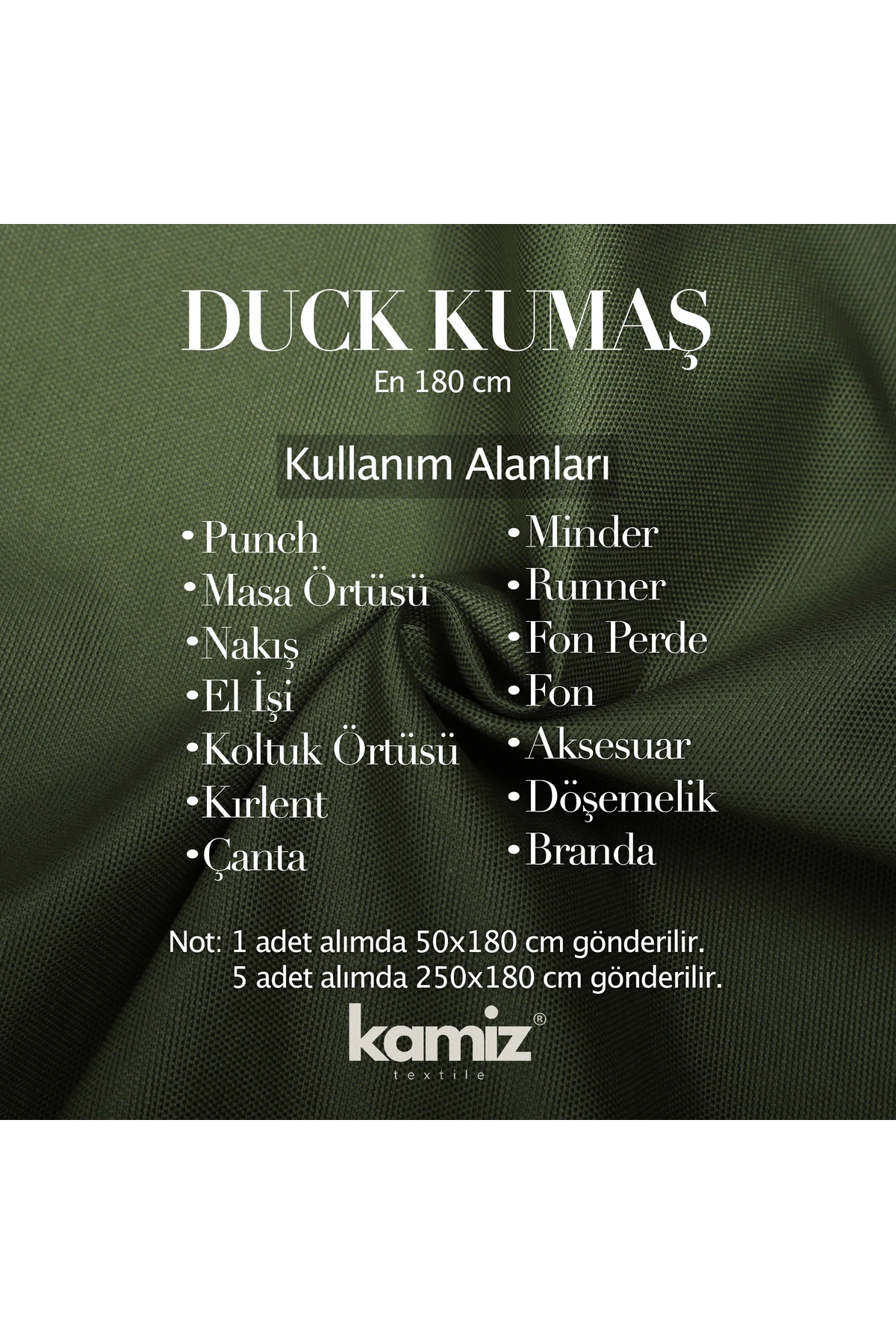 Duck Keten Punch Kumaşı - Haki Yeşil - Haki Yeşil - 180 x 50