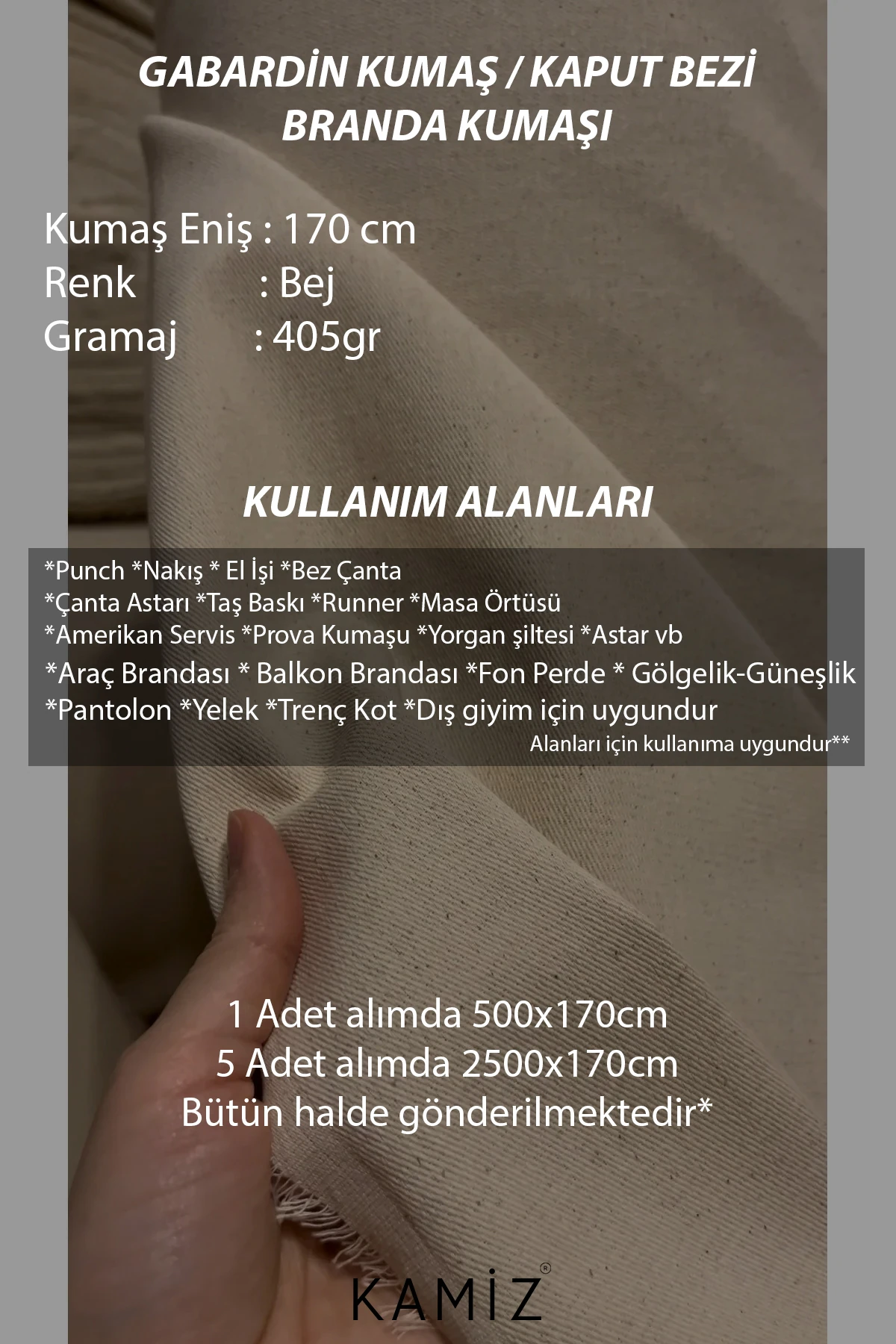 5 Metre Ham Gabardin Branda Kumaşı - Bej - 100 x 170