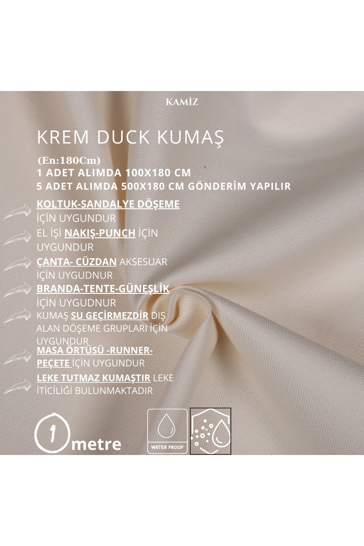 Çok Amaçlı Duck Kumaş (Döşemelik, Punch, Çanta) - Krem - 100 x 180