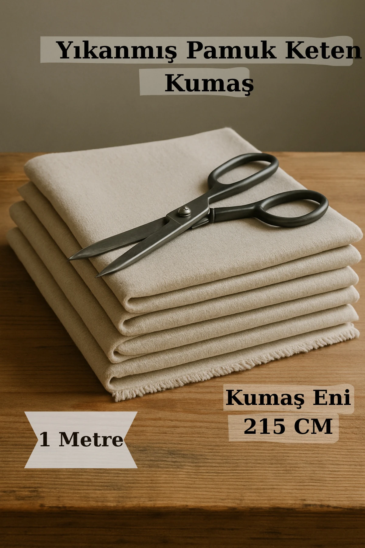 Yıkanmış Pamuk Keten Kumaş - Bej - 100 x 210