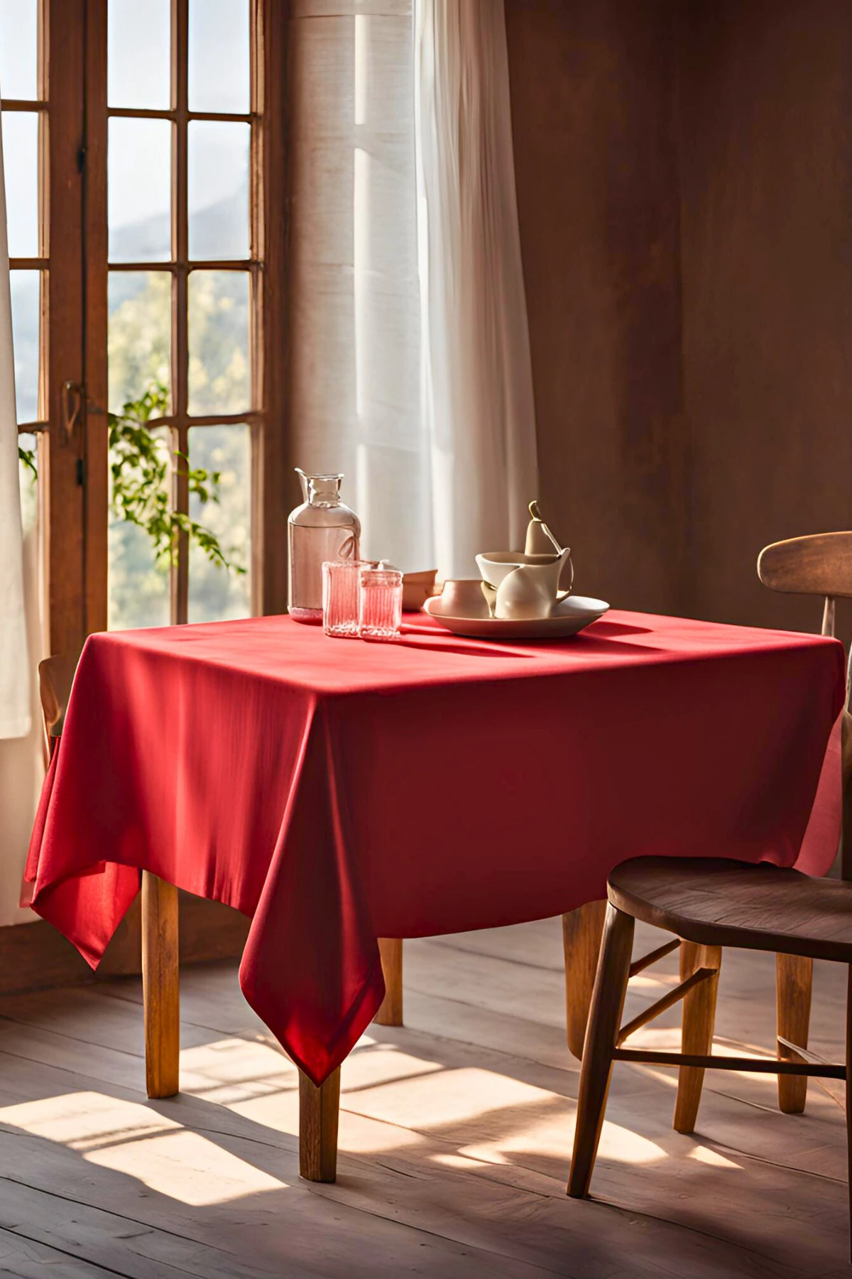 Leke Tutmaz Kırmızı Masa Örtüsü - Kırmızı - 160 x 220