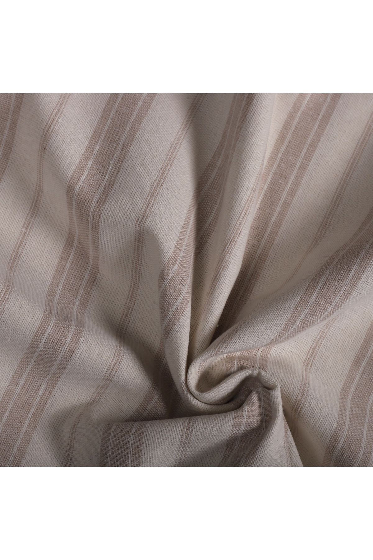 Çizgili Keten Kumaş - Sütlü Kahve - Kahverengi - 100 x 230