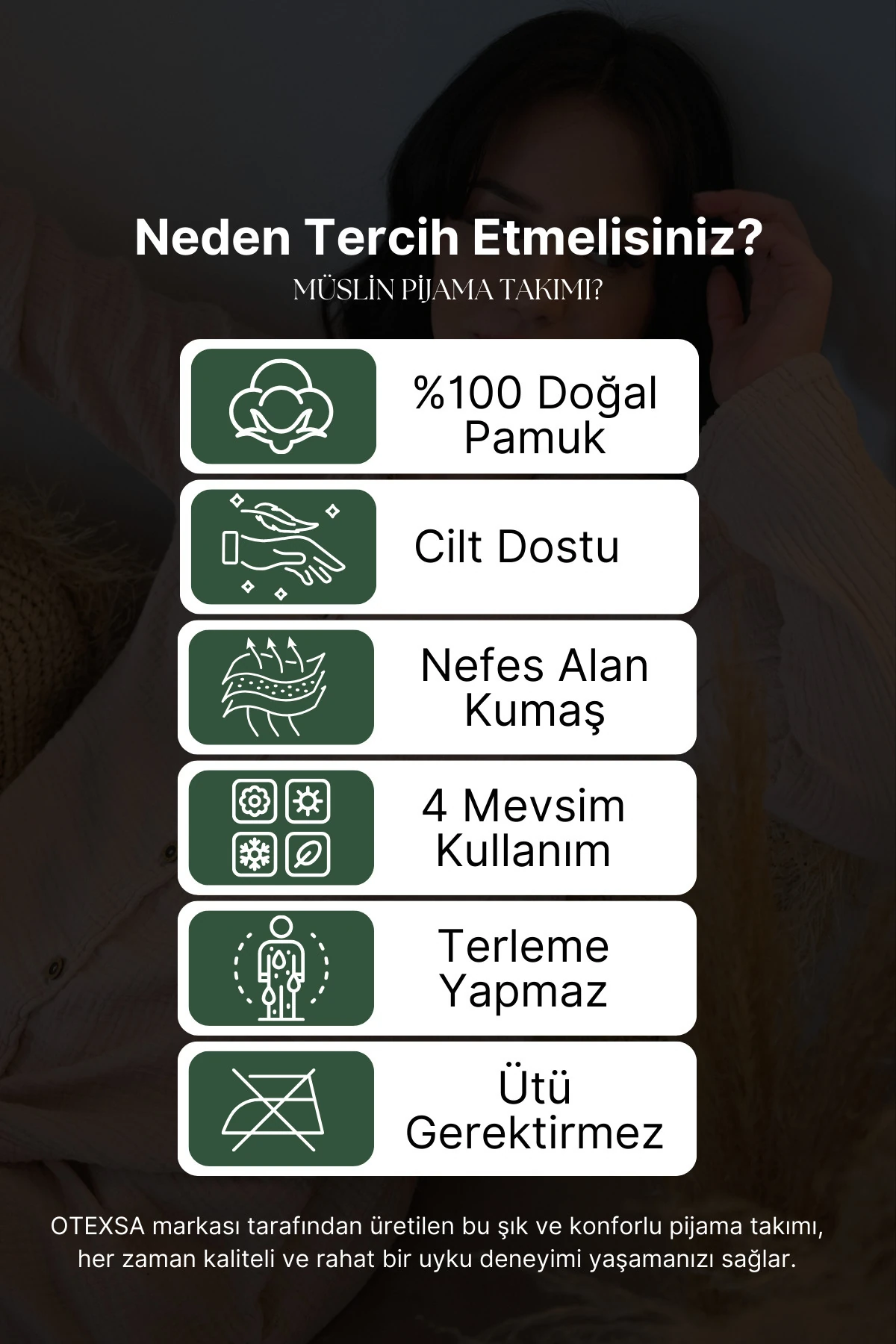 Doğal Pamuk Müslin Kadın Pijama Takımı (Uzun Kollu) - Taş Rengi -