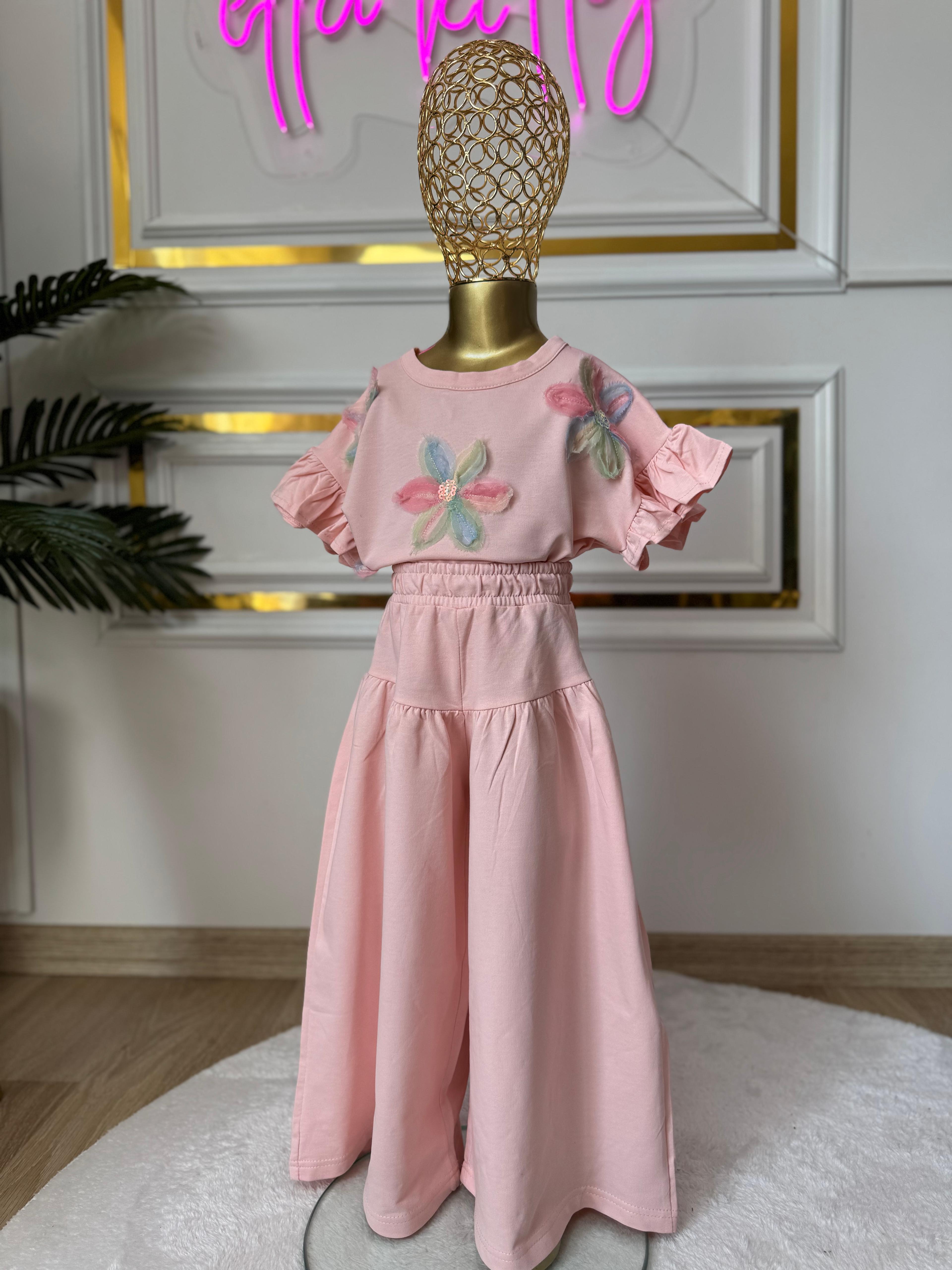 Kız Çocuk Zambak Pantolonlu Takım- Pembe