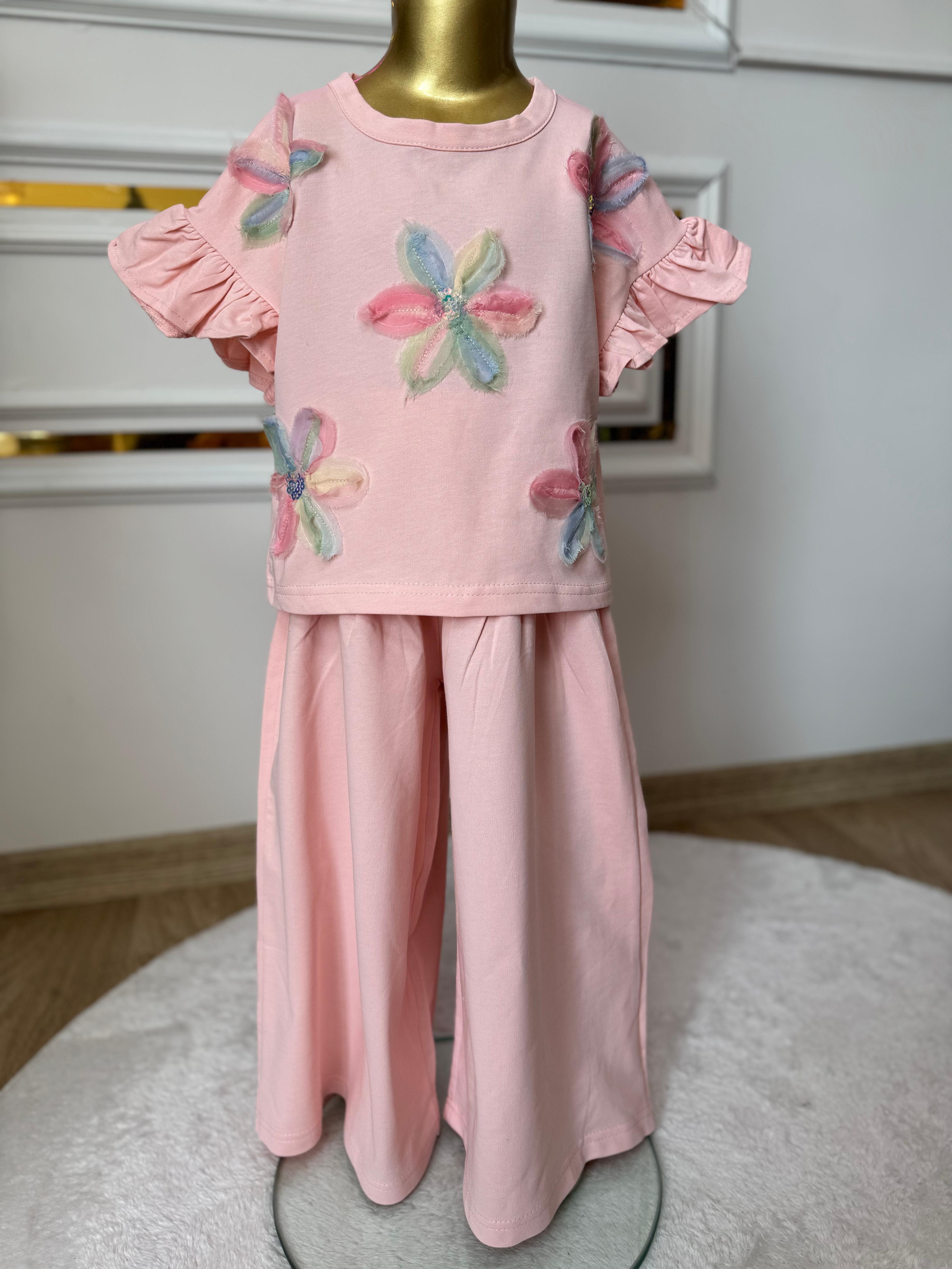 Kız Çocuk Zambak Pantolonlu Takım- Pembe