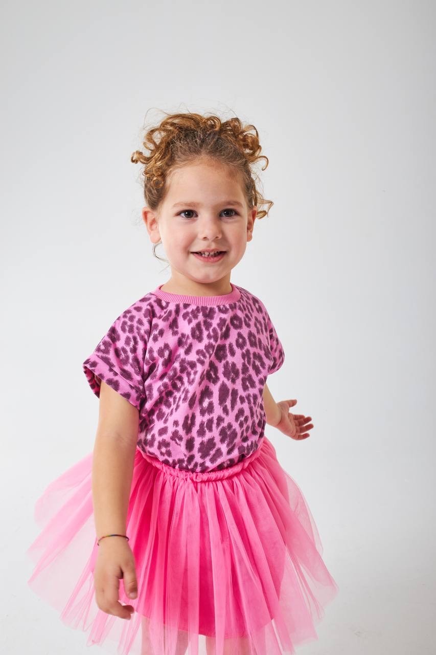 Kız Çocuk Leopar Tütü Etek Takım-PEMBE