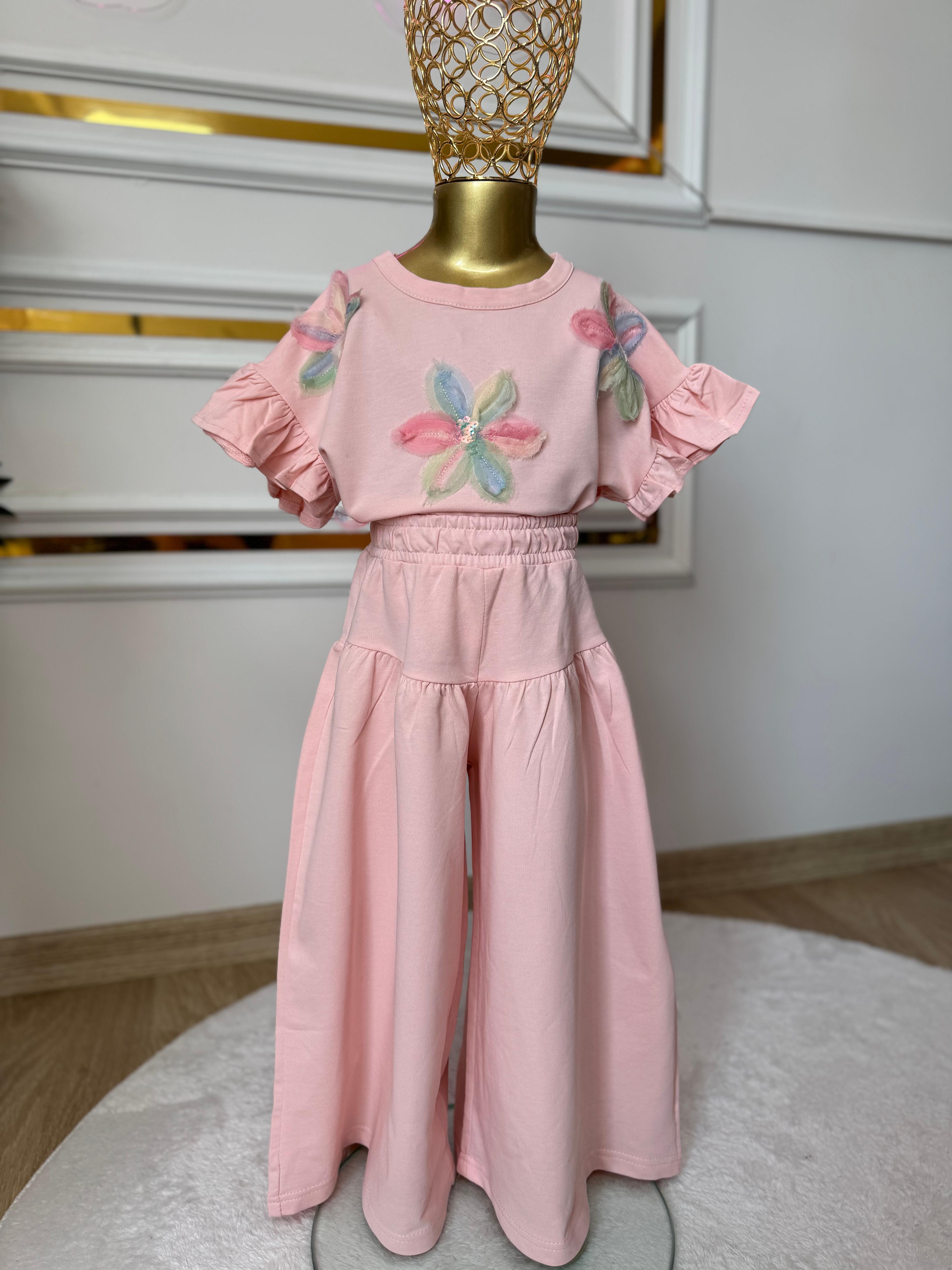 Kız Çocuk Zambak Pantolonlu Takım- Pembe