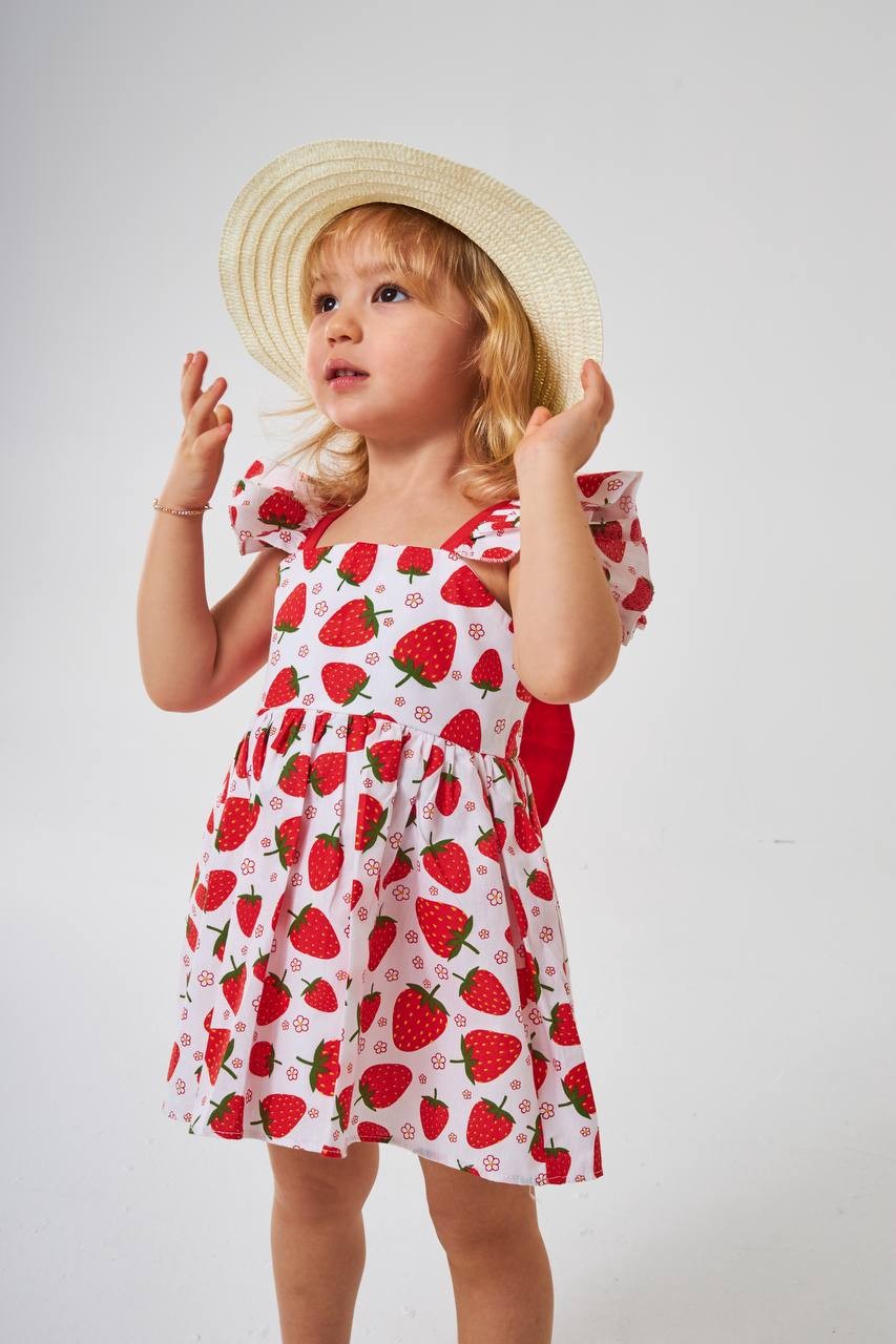 Kız Çocuk Çilekli Elbise🍓 (Şapkası Hediye)